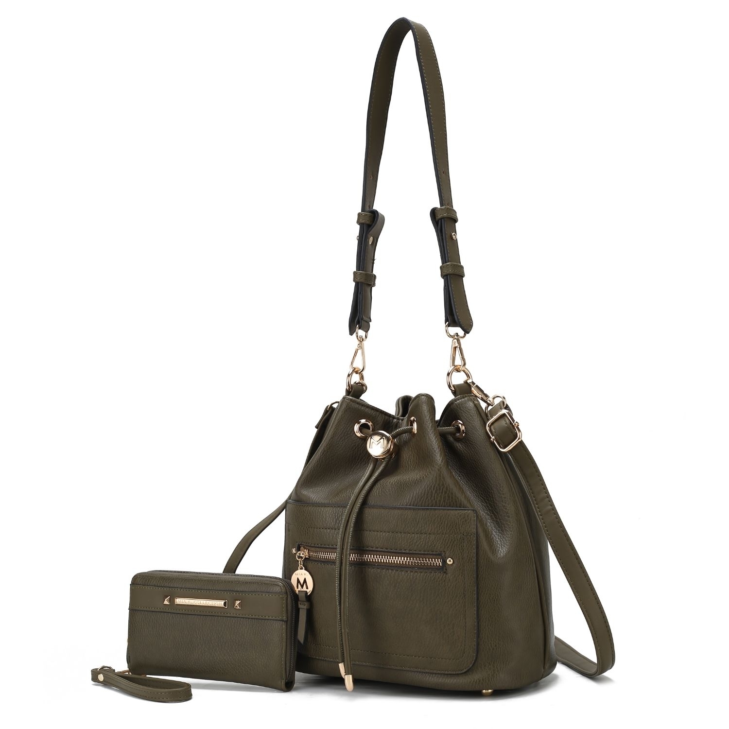 MKF Collection Larissa Vegan Leather Women's Bucket Bag With Wallet- 2 Pieces By Mia K - Olive