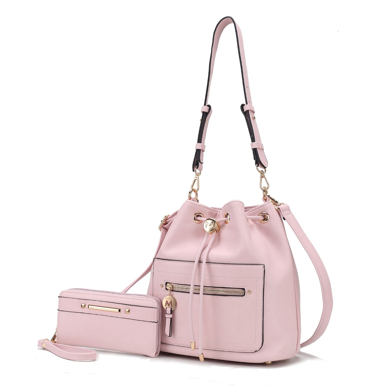MKF Collection Larissa Vegan Leather Women's Bucket Bag With Wallet- 2 Pieces By Mia K - Pink