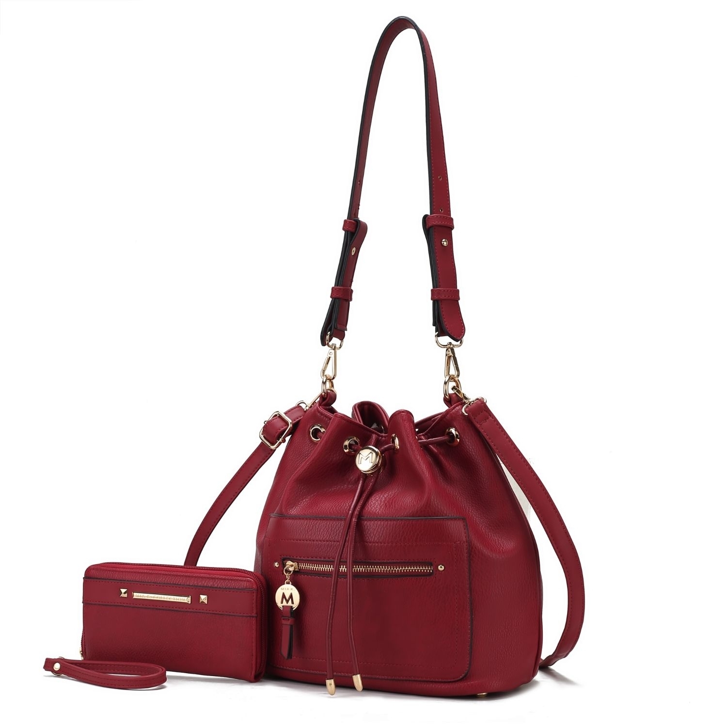 MKF Collection Larissa Vegan Leather Women's Bucket Bag With Wallet- 2 Pieces By Mia K - Red