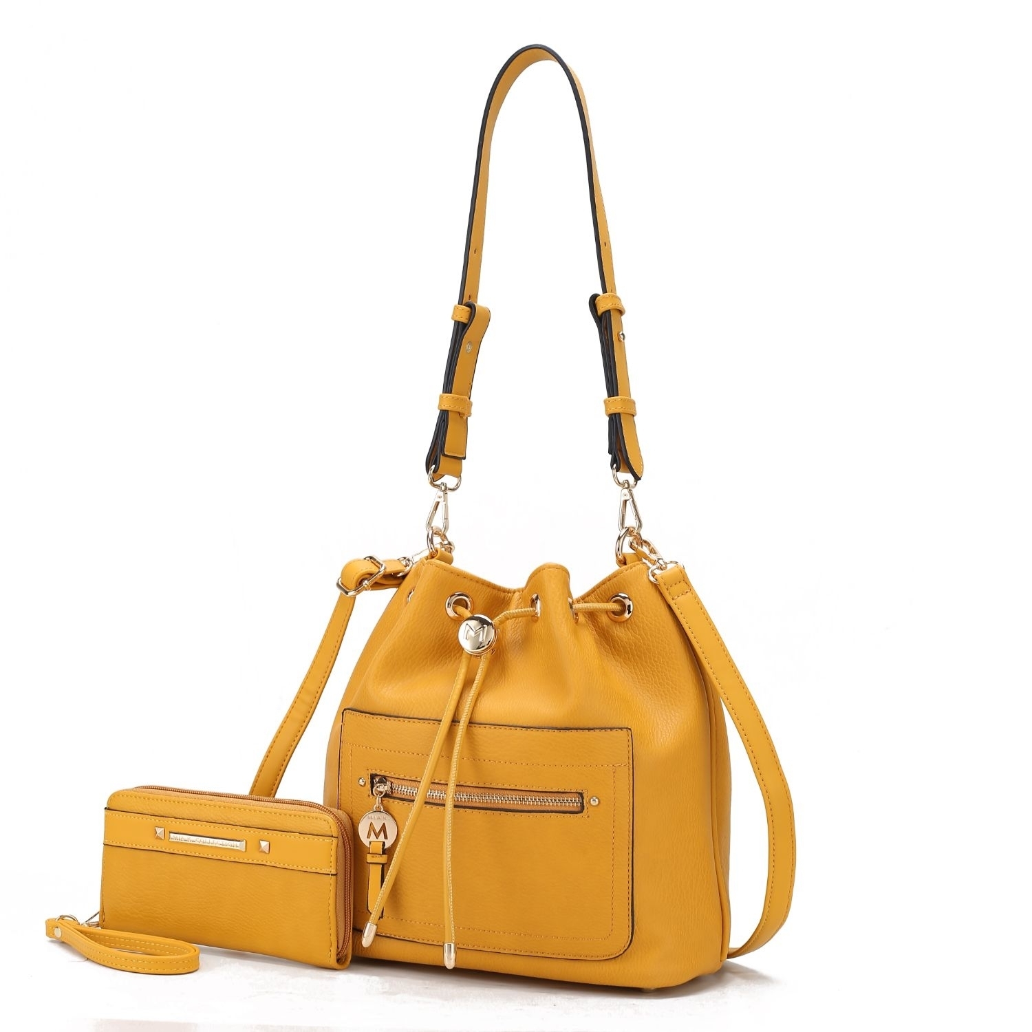 MKF Collection Larissa Vegan Leather Women's Bucket Bag With Wallet- 2 Pieces By Mia K - Yellow