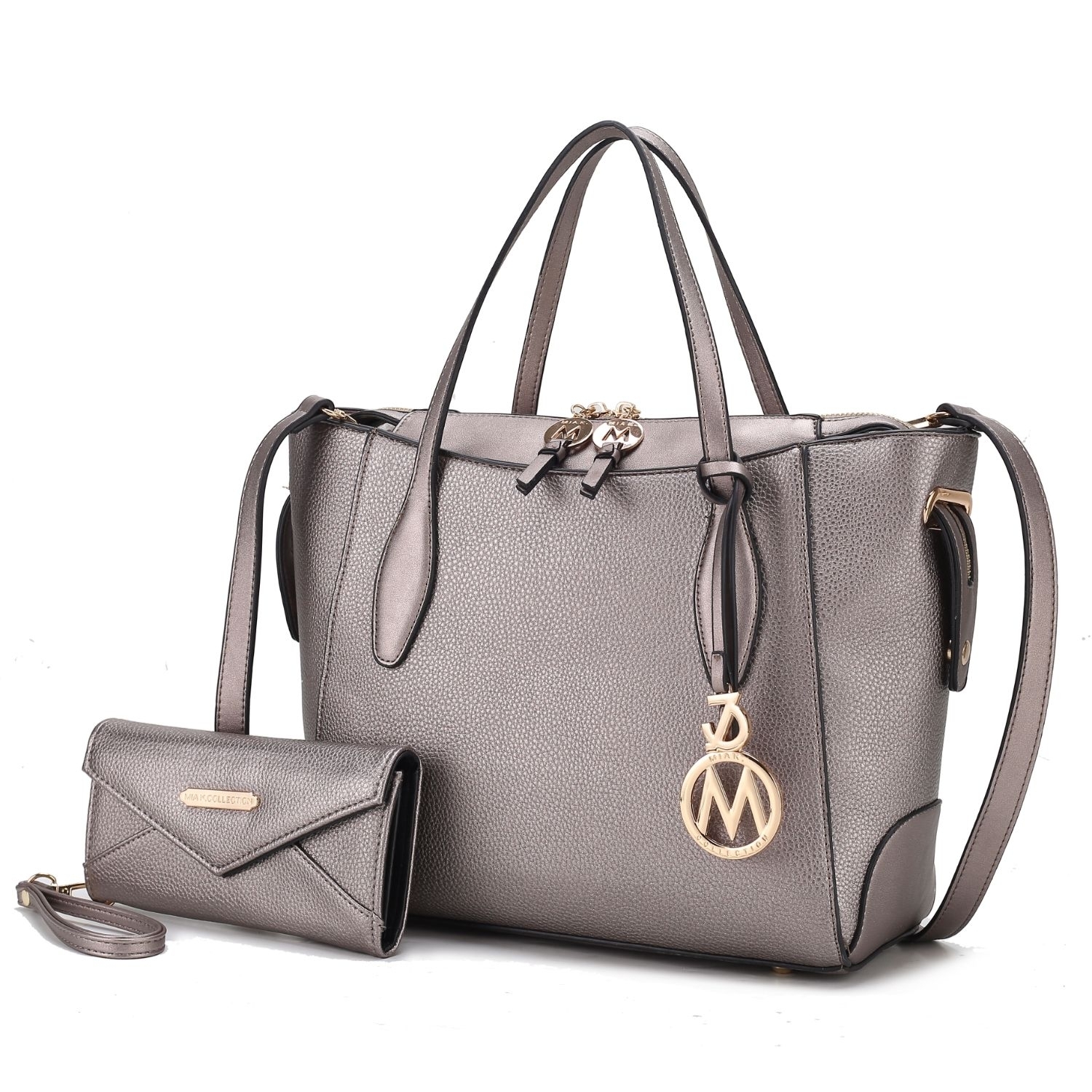 MKF Collection Bruna Vegan Leather Women's Tote Bag With Wallet -2 Pieces By Mia K - Pewter