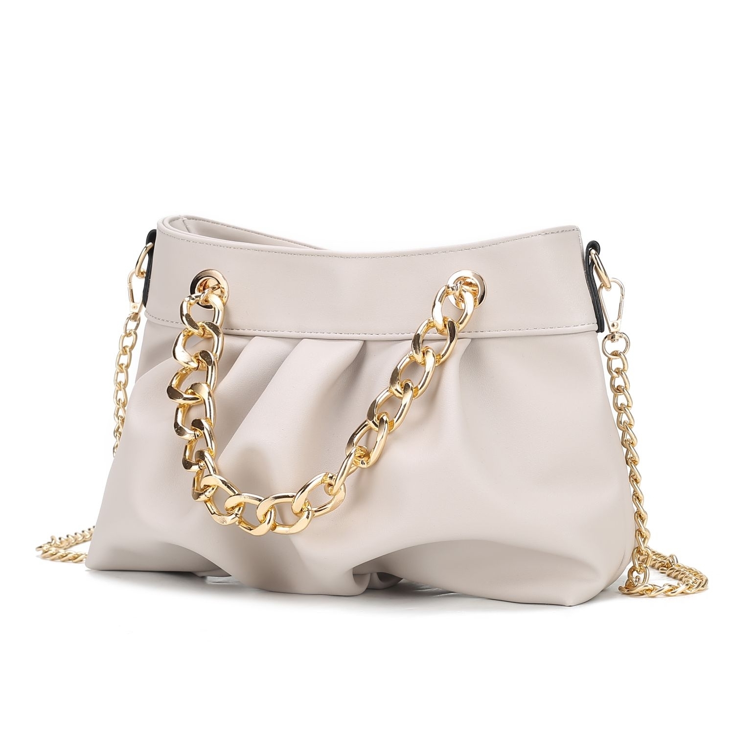 MKF Collection Marvila Minimalist Vegan Leather Chain Ruched Shoulder Bag By Mia K - Cognac