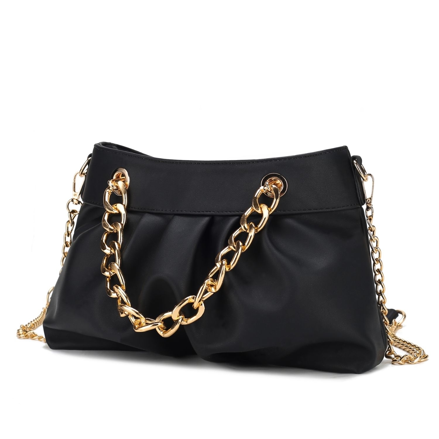 MKF Collection Marvila Minimalist Vegan Leather Chain Ruched Shoulder Bag By Mia K - Black