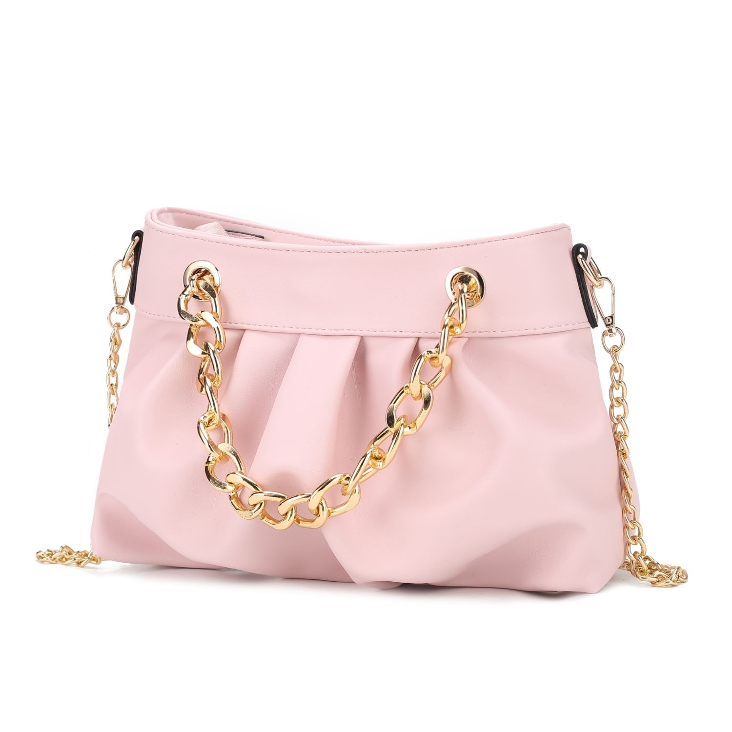 MKF Collection Marvila Minimalist Vegan Leather Chain Ruched Shoulder Bag By Mia K - Blush