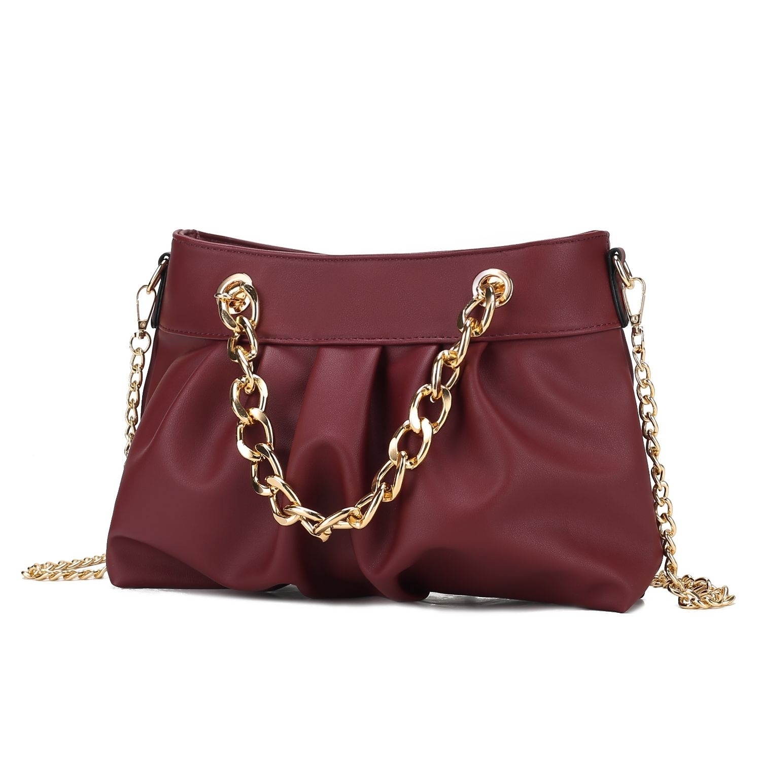 MKF Collection Marvila Minimalist Vegan Leather Chain Ruched Shoulder Bag By Mia K - Burgundy