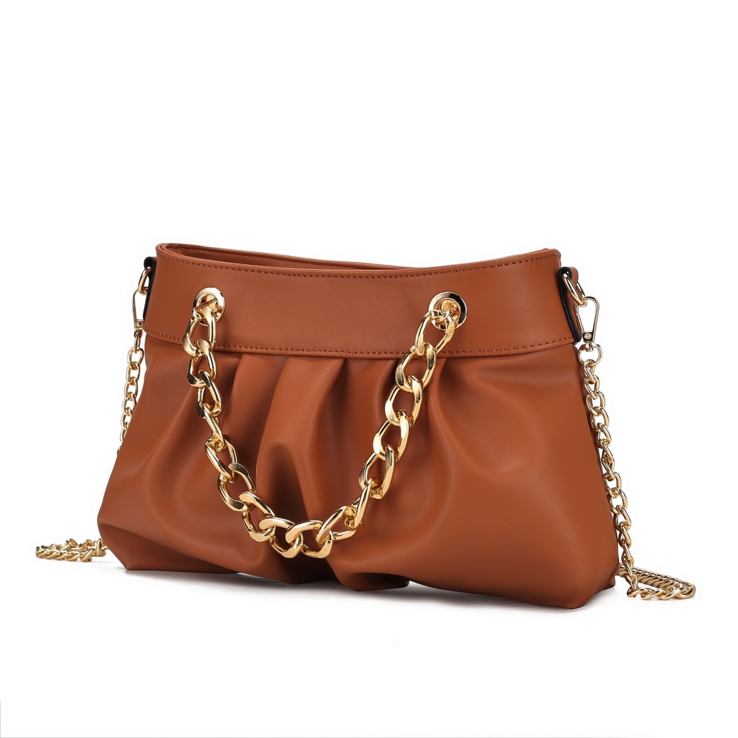 MKF Collection Marvila Minimalist Vegan Leather Chain Ruched Shoulder Bag By Mia K - Cognac