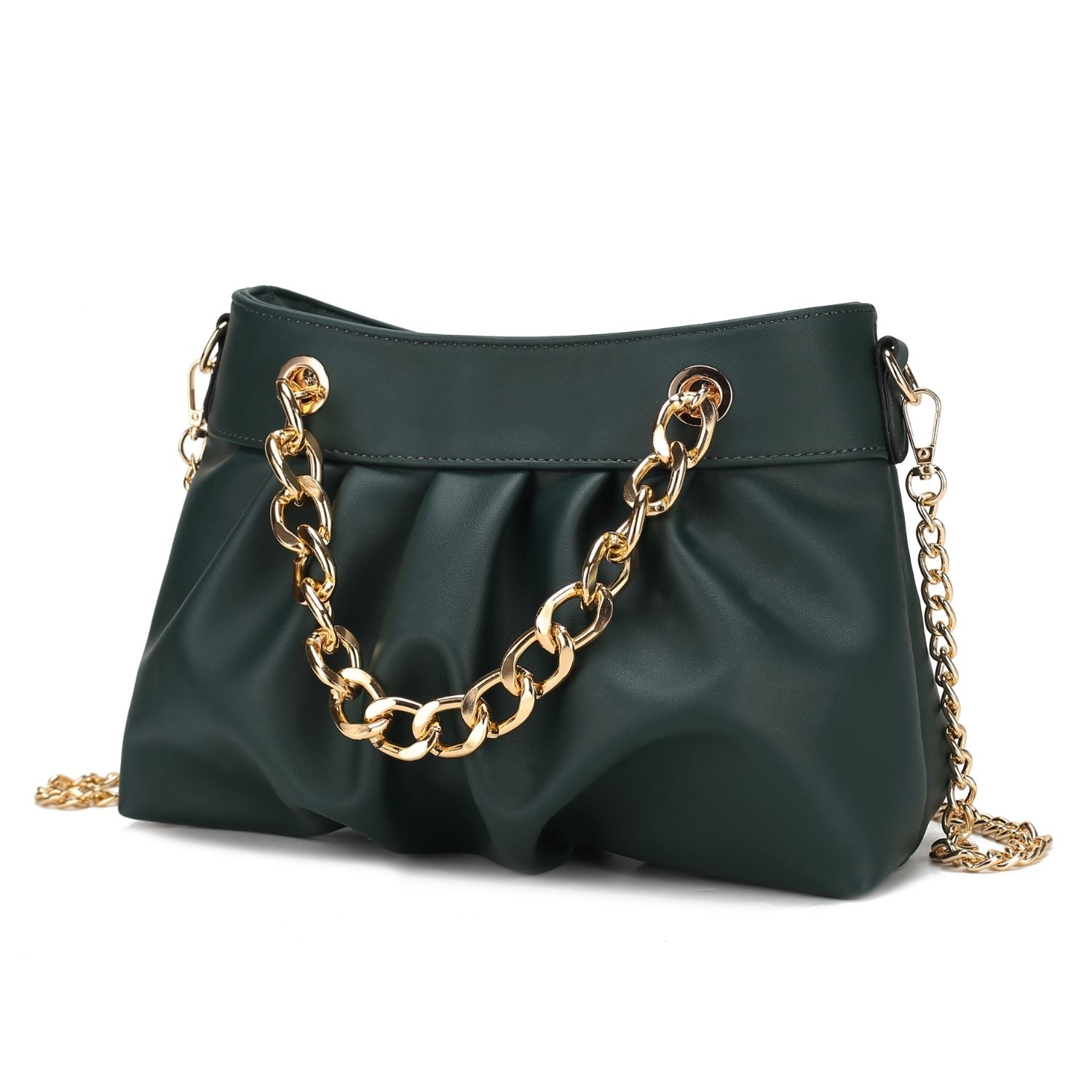 MKF Collection Marvila Minimalist Vegan Leather Chain Ruched Shoulder Bag By Mia K - Olive