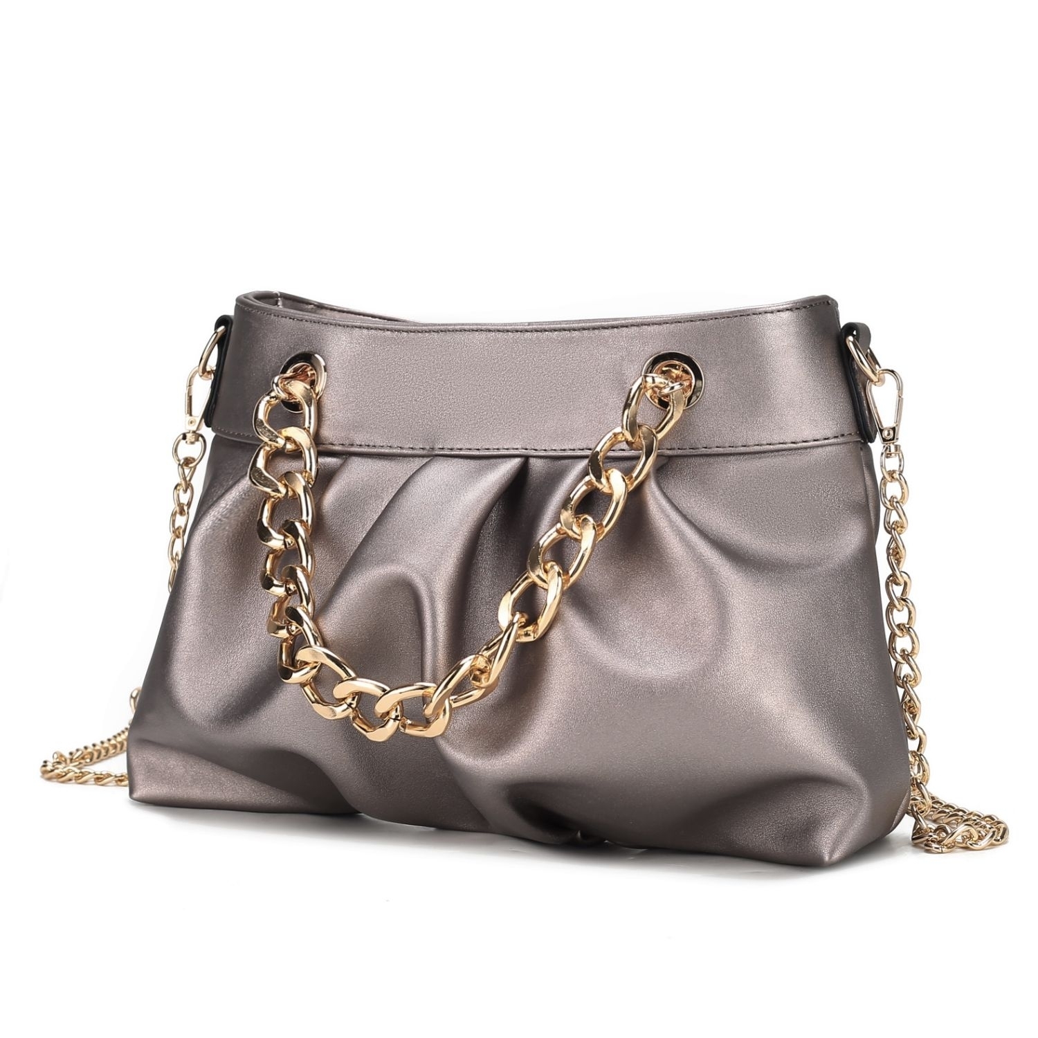 MKF Collection Marvila Minimalist Vegan Leather Chain Ruched Shoulder Bag By Mia K - Pewter