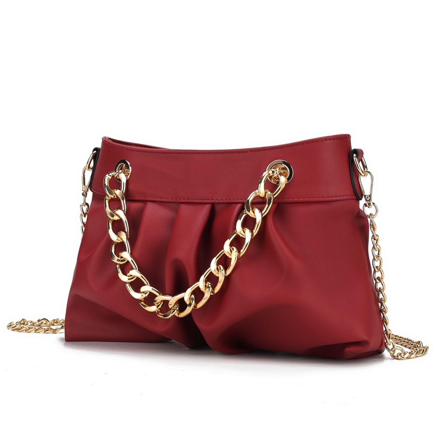 MKF Collection Marvila Minimalist Vegan Leather Chain Ruched Shoulder Bag By Mia K - Red