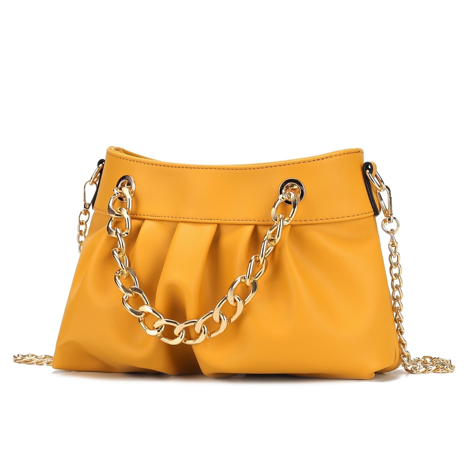 MKF Collection Marvila Minimalist Vegan Leather Chain Ruched Shoulder Bag By Mia K - Yellow
