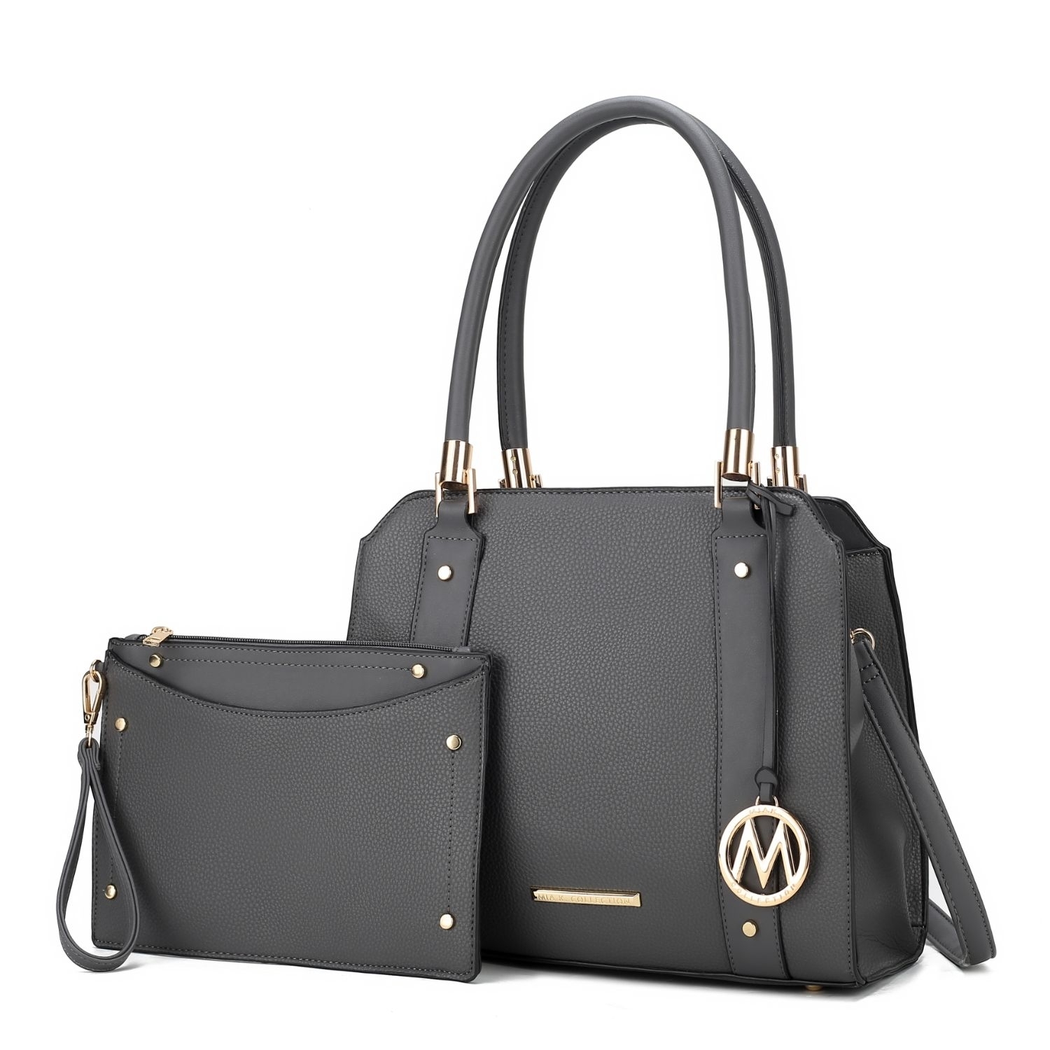 MKF Collection Norah Vegan Leather Women's Satchel Bag With Wristlet -2 Pieces By Mia K - Charcoal
