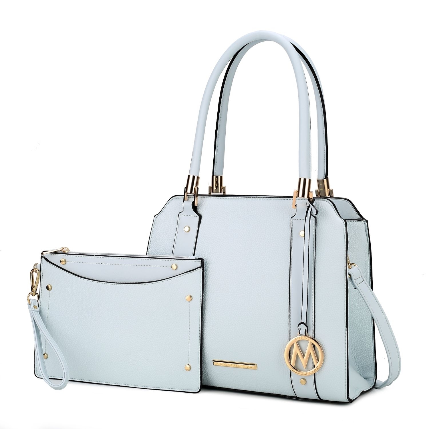 MKF Collection Norah Vegan Leather Women's Satchel Bag With Wristlet -2 Pieces By Mia K - Light Blue