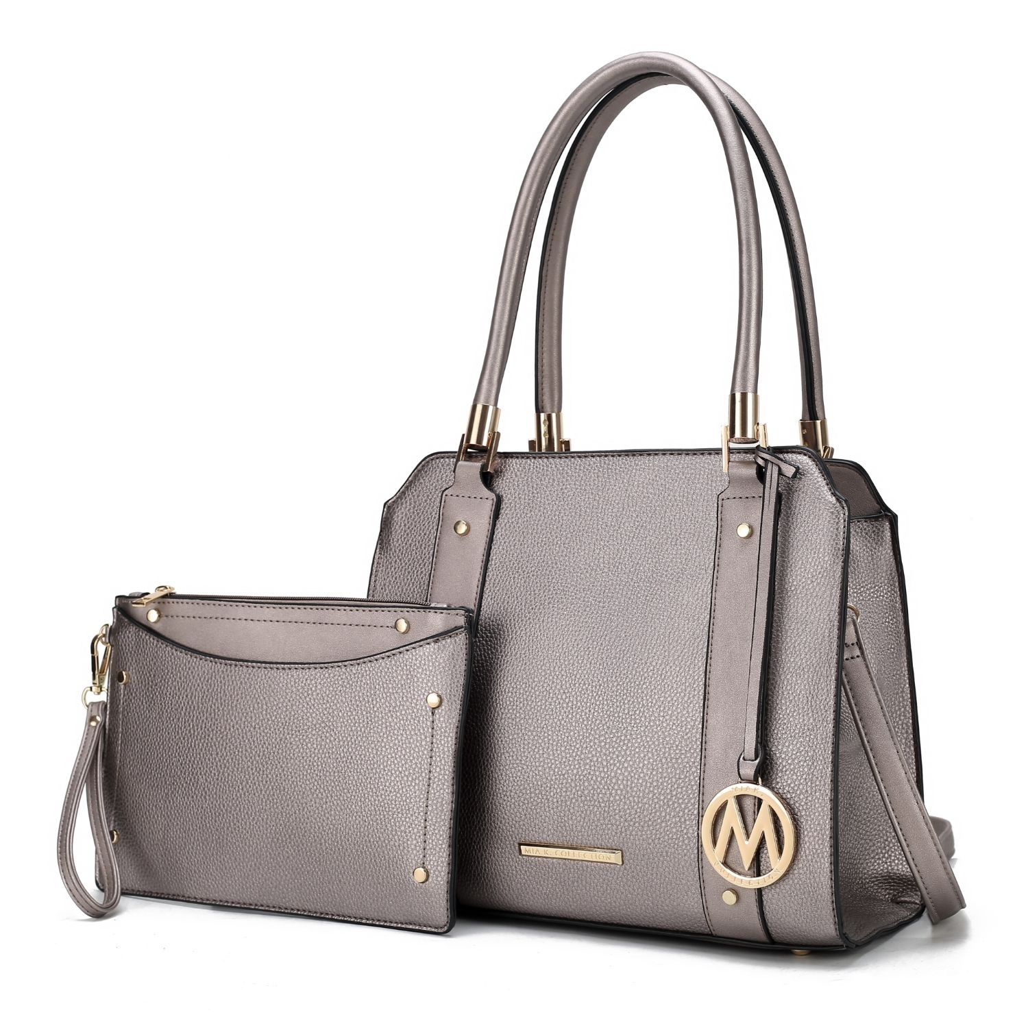 MKF Collection Norah Vegan Leather Women's Satchel Bag With Wristlet -2 Pieces By Mia K - Pewter