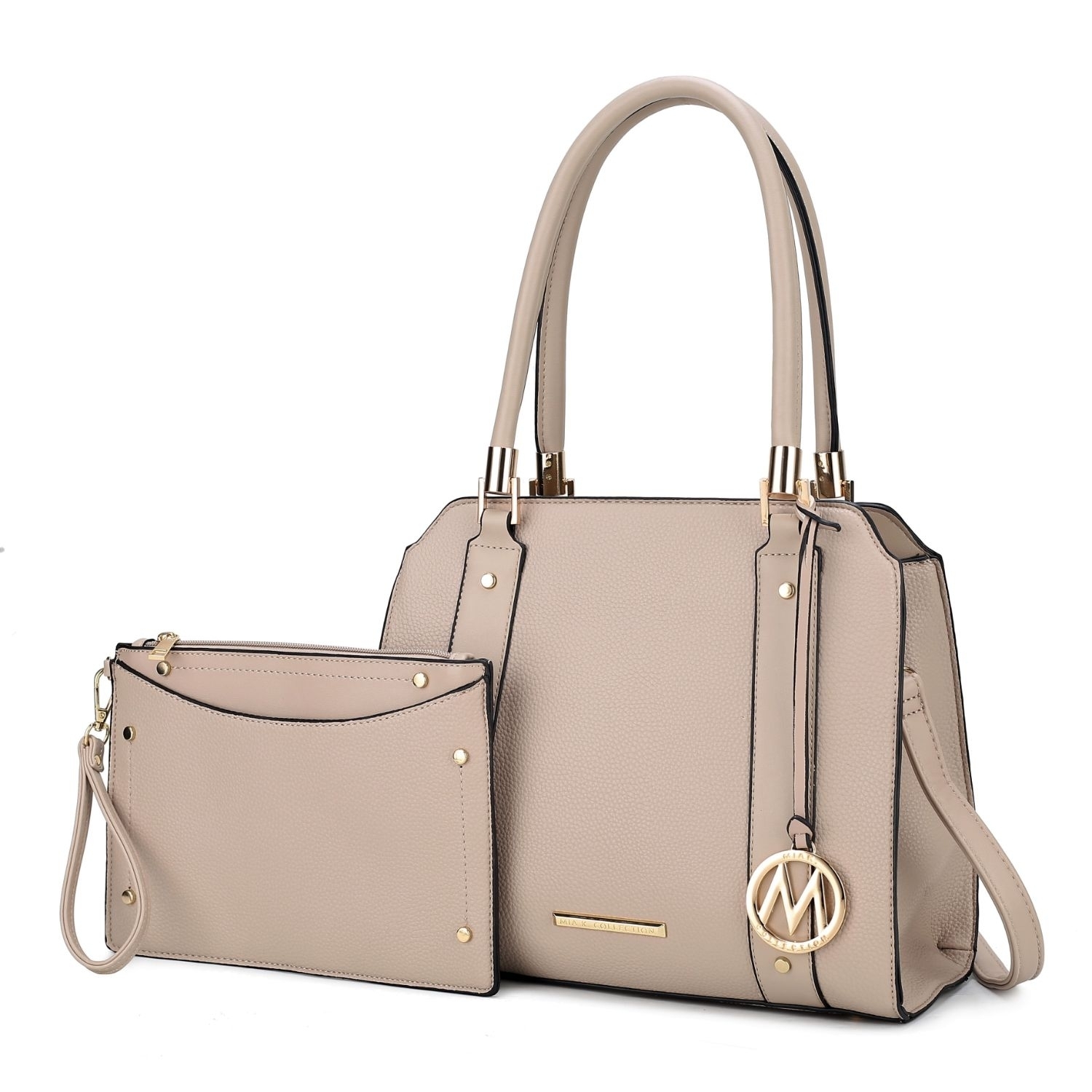 MKF Collection Norah Vegan Leather Women's Satchel Bag With Wristlet -2 Pieces By Mia K - Taupe