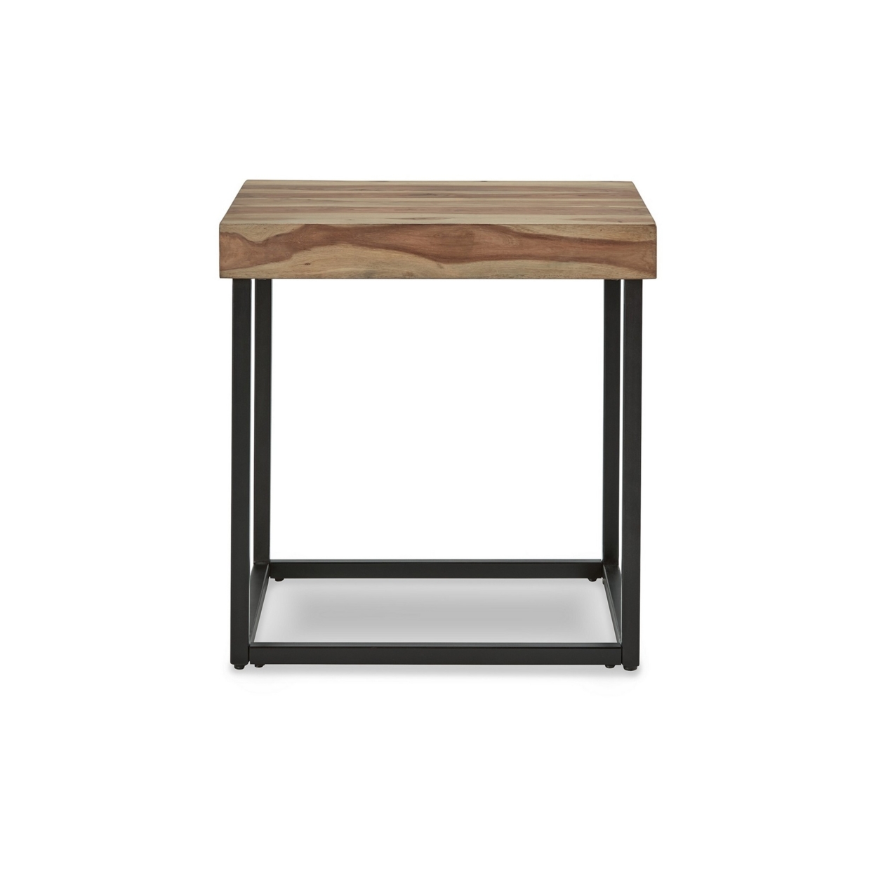 24 Inch Square Side End Table, Natural Brown Wood Top, Black Metal Base- Saltoro Sherpi
