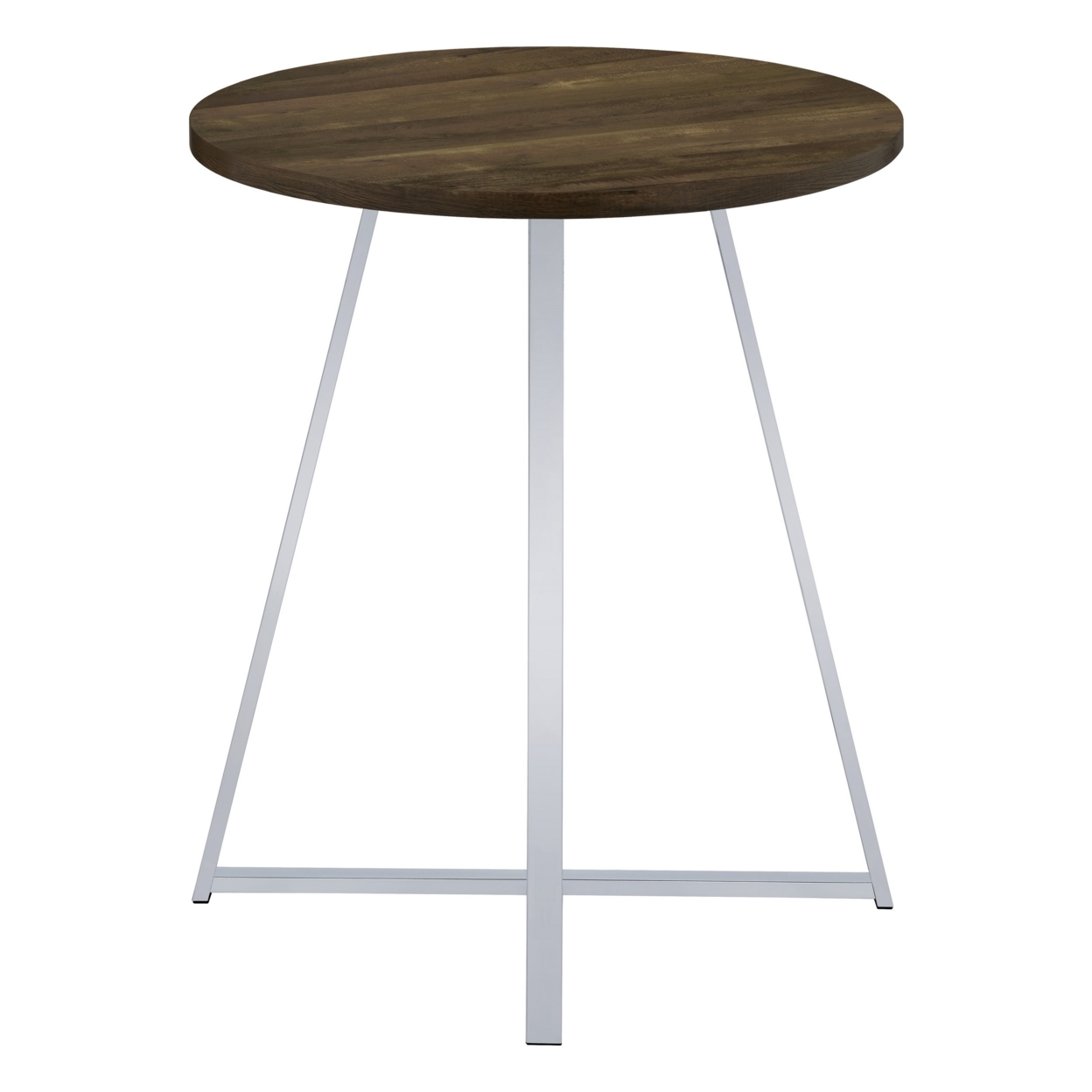 43 Inch Tall Modern Bar Table, Brown Round Top, Polished Chrome Flared Legs- Saltoro Sherpi