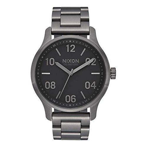 NIXON Patrol A1242 - Gunmetal/Black - 100m Water Resistant Men's Analog Classic Watch (42mm Watch Face, 21mm-19mm Stainless Steel Band) ONE