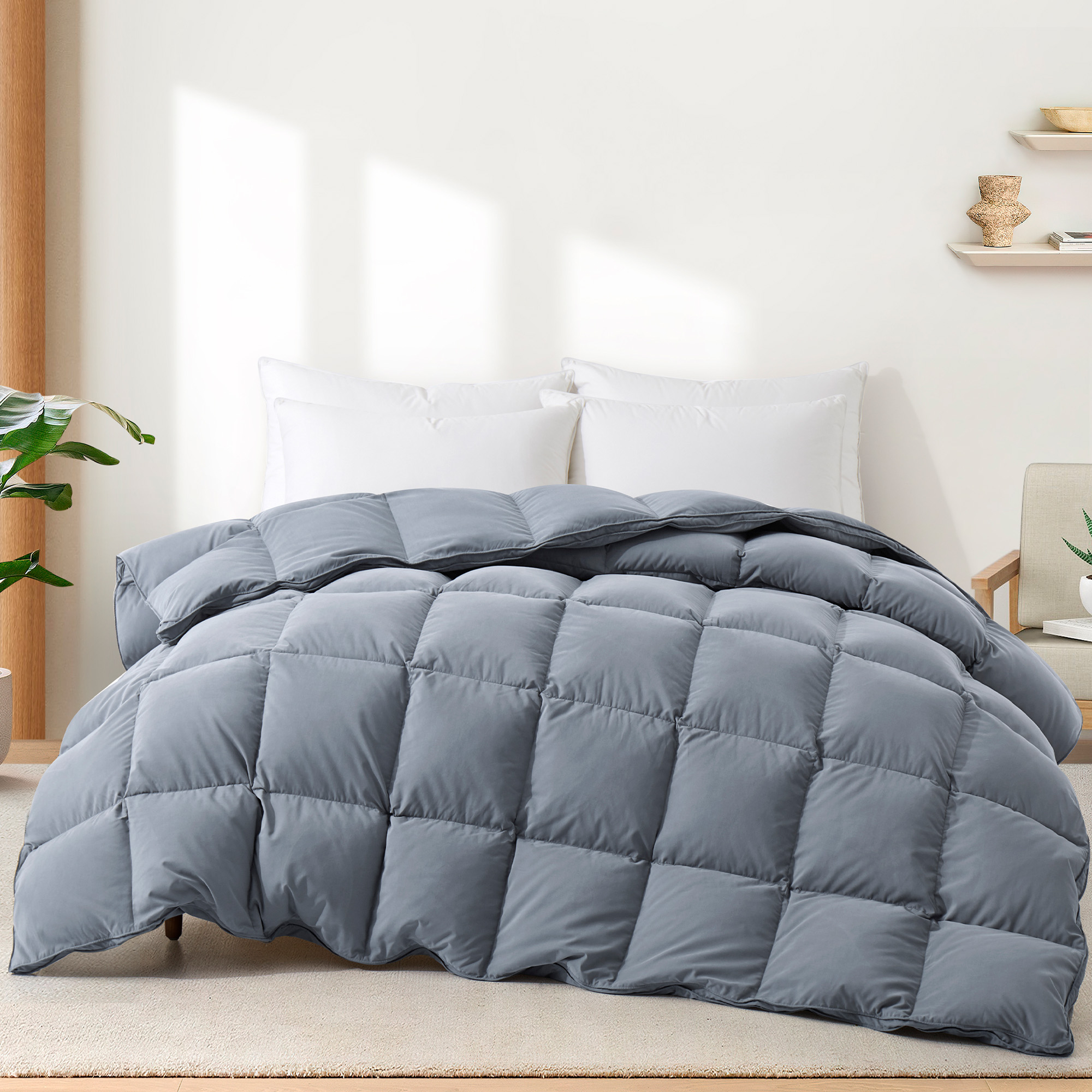 All-Season Goose Down Comforter Duvet Insert, Goose Down & Feather Fiber Fill - Twin