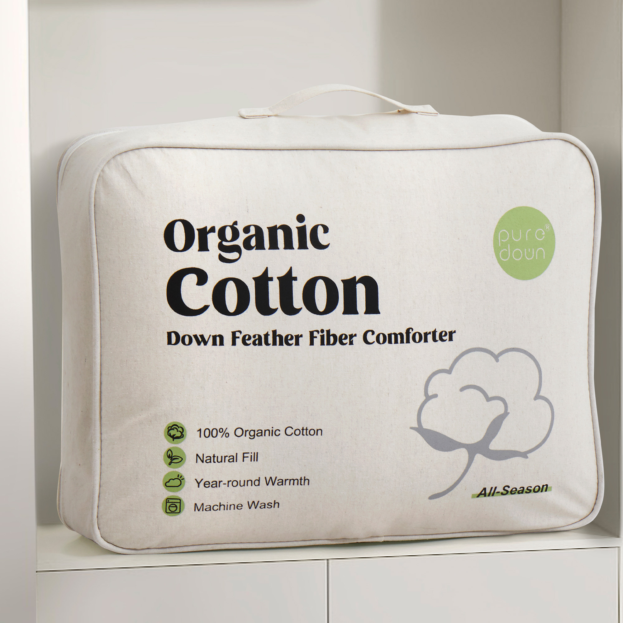 All Season Goose Down And Feather Fiber Comforter With Organic Cotton Fabric - Full/Queen