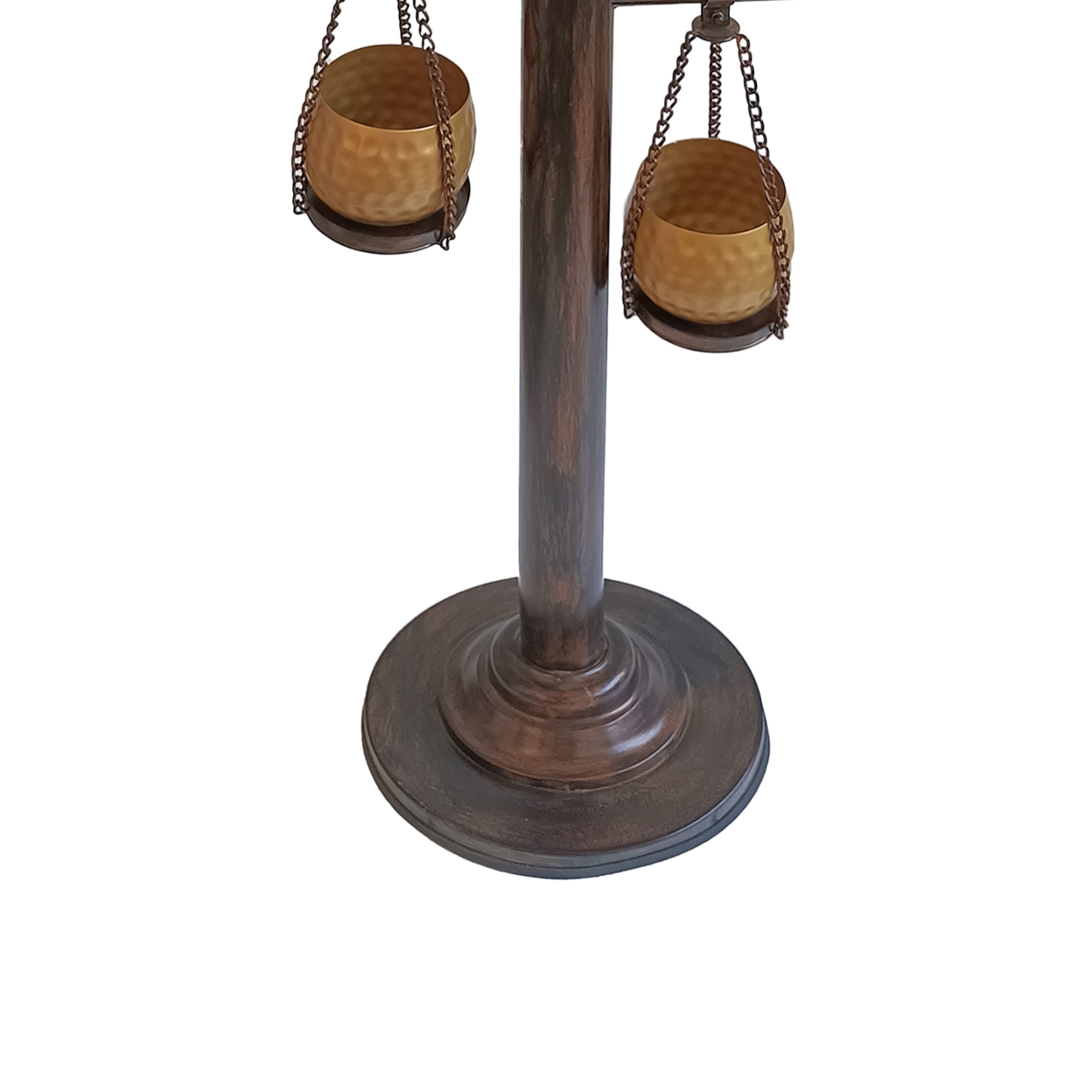 52 Inch Tall Plant Stand With 4 Hanging Pots, Antique Bronze, Gold, Black- Saltoro Sherpi