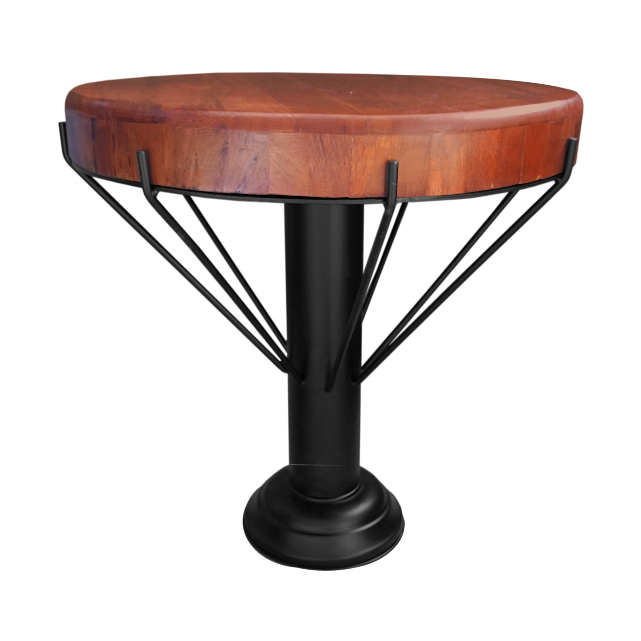 26 Inch Handcrafted Round Side End Table, Thick Mango Wood Top, Black Iron Pedestal Base- Saltoro Sherpi