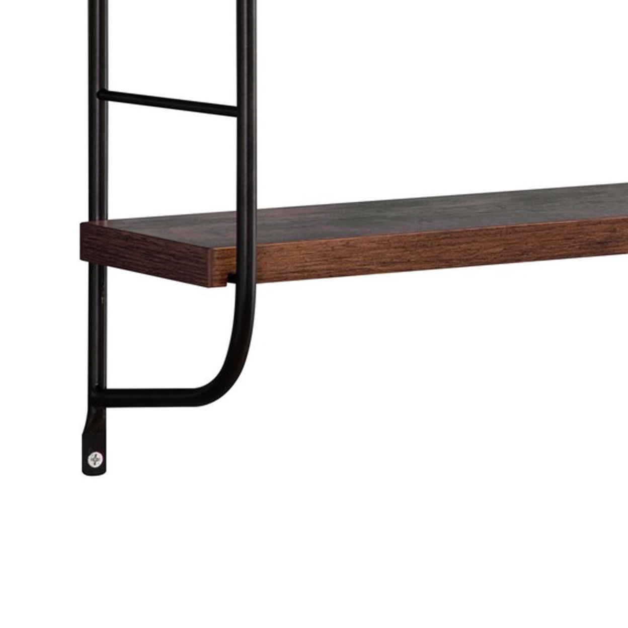 Cox 47 Inch Two Tier Wall Mounted Metal Shelf, 5 Adjustable Heights, Brown- Saltoro Sherpi