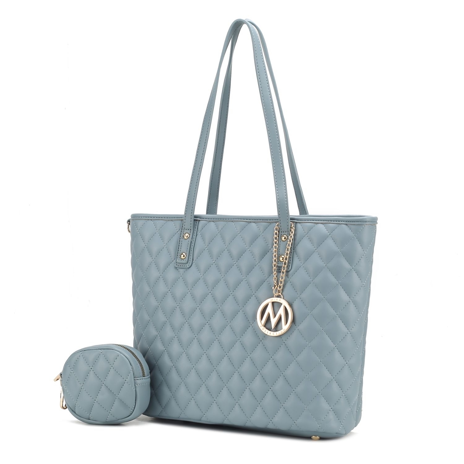 MKF Collection Tansy Quilted Vegan Leather Women's Tote Bag With Pouch- 2 Pieces By Mia K - Light Blue