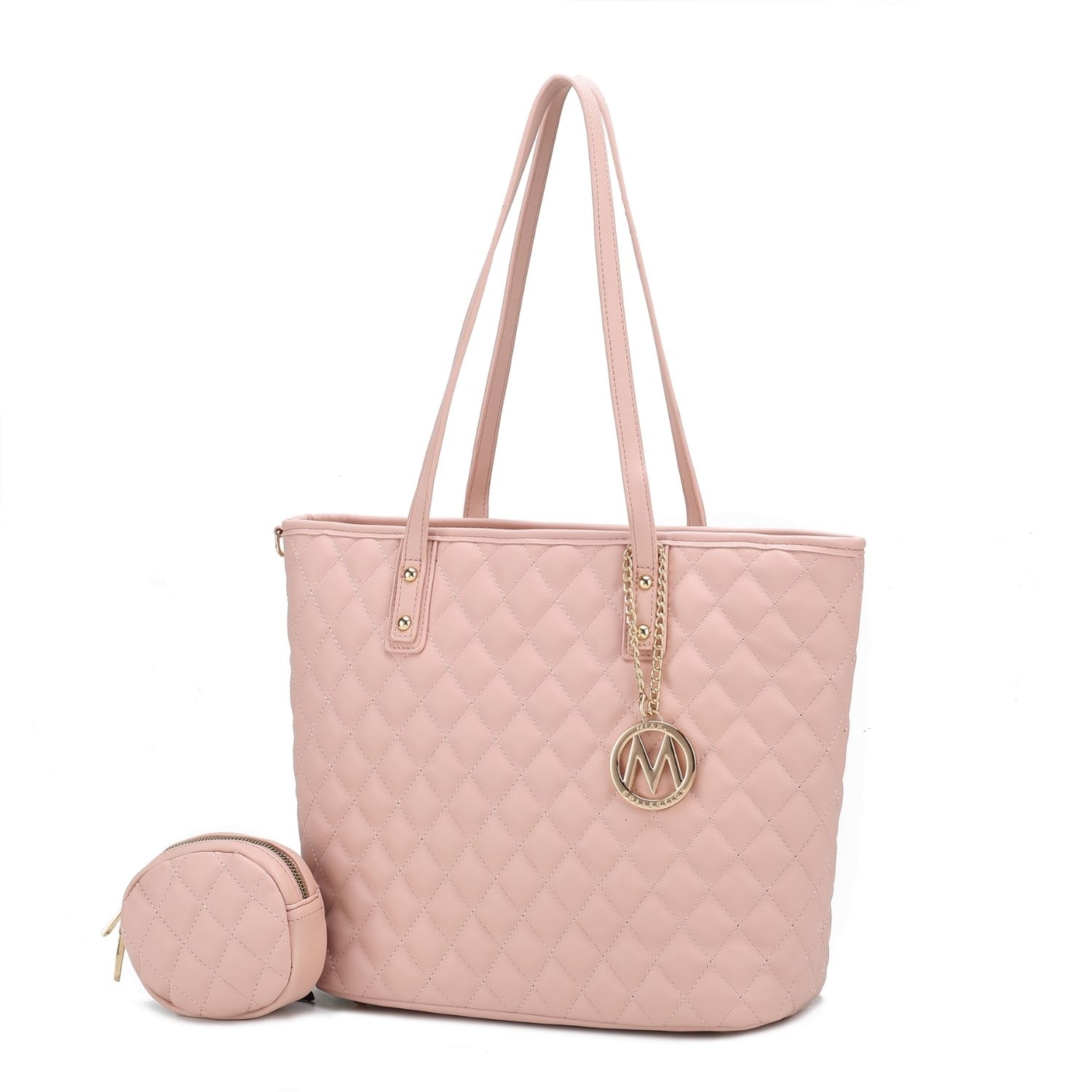 MKF Collection Tansy Quilted Vegan Leather Women's Tote Bag With Pouch- 2 Pieces By Mia K - Pink