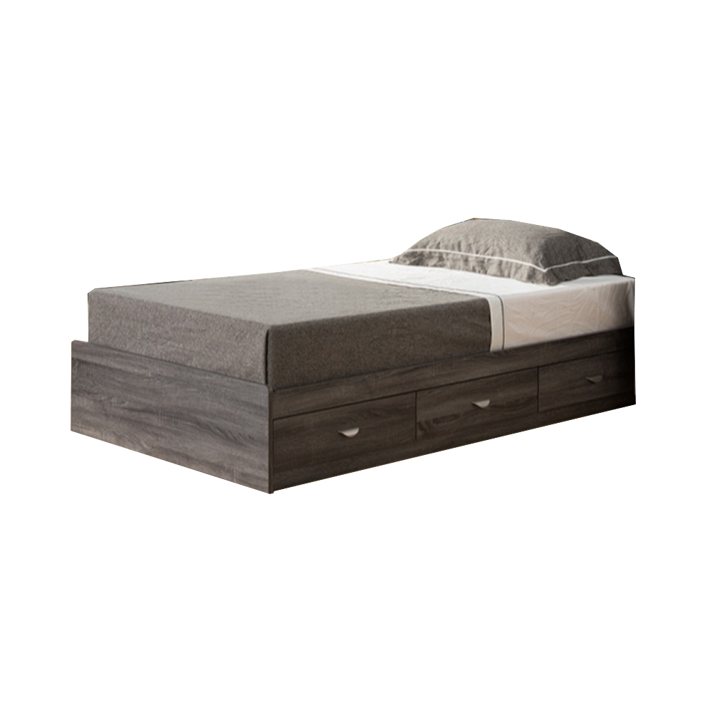 Grained Wooden Frame Twin Size Chest Bed With 3 Drawers, Distressed Gray- Saltaro Sherpi