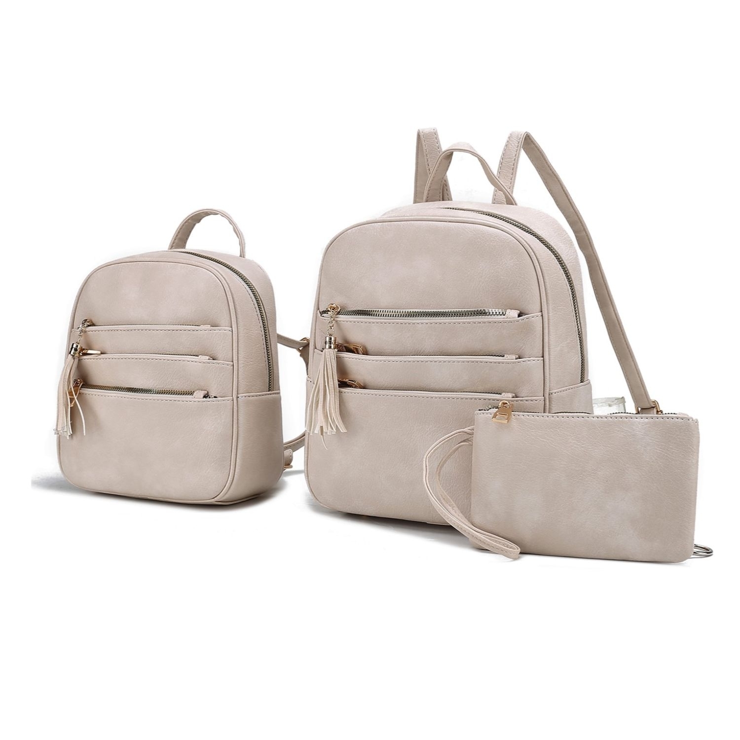 MKF Collection Roxane Vegan Leather Women's Backpack With Mini Backpack And Wristlet Pouch- 3 Pieces By Mia K - Stone