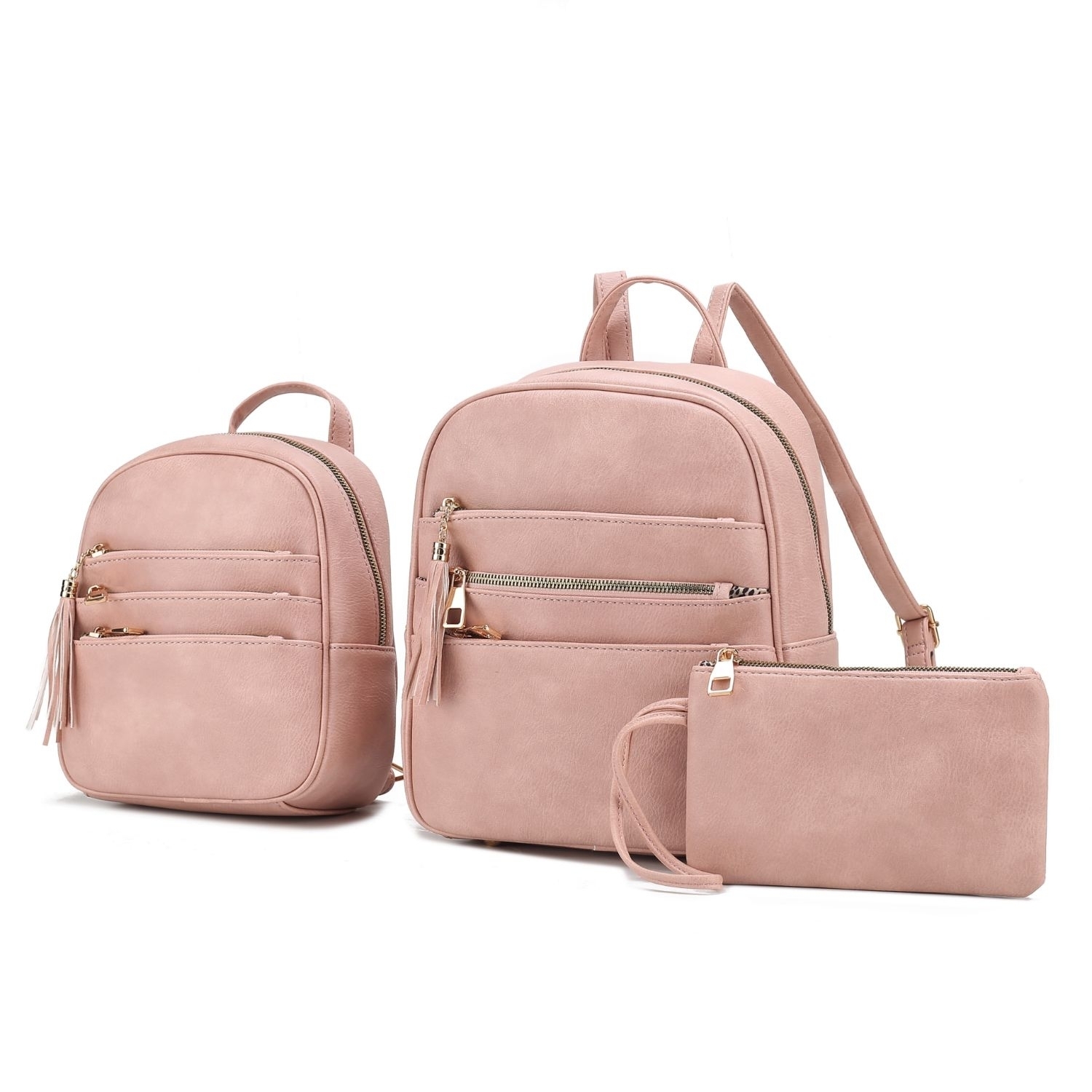 MKF Collection Roxane Vegan Leather Women's Backpack With Mini Backpack And Wristlet Pouch- 3 Pieces By Mia K - Blush