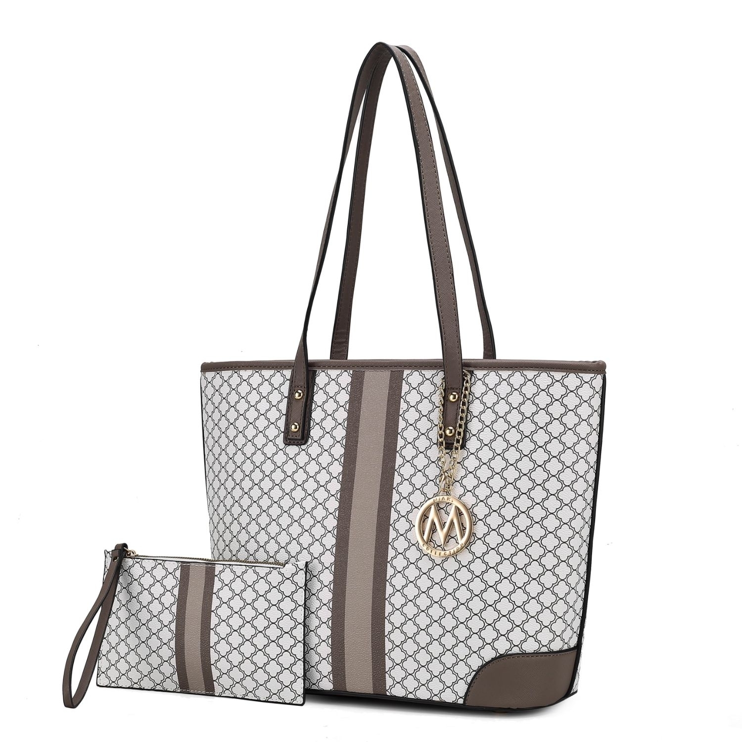 MKF Collection Arya Vegan Leather Women's Tote Bag With Wristlet Pouch- 2 Pieces By Mia K - White-grey