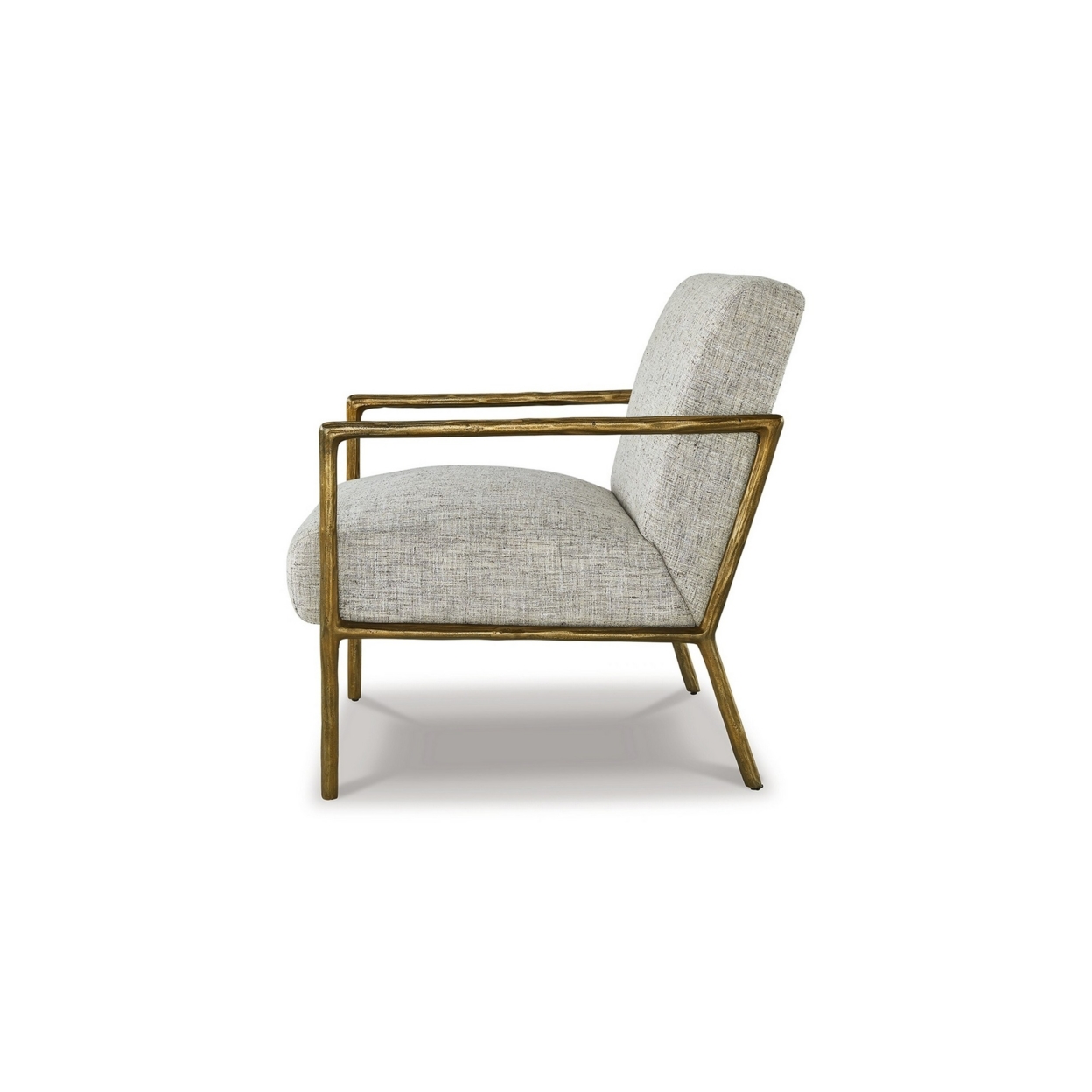 Tusk 30 Inch Accent Chair, Classic Brass Aluminum Frame, Gray Upholstery- Saltoro Sherpi