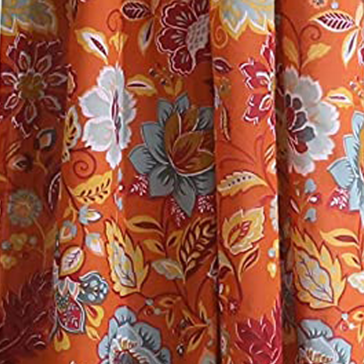 Paris 4 Piece Floral Print Fabric Curtain Panel With Ties, Orange