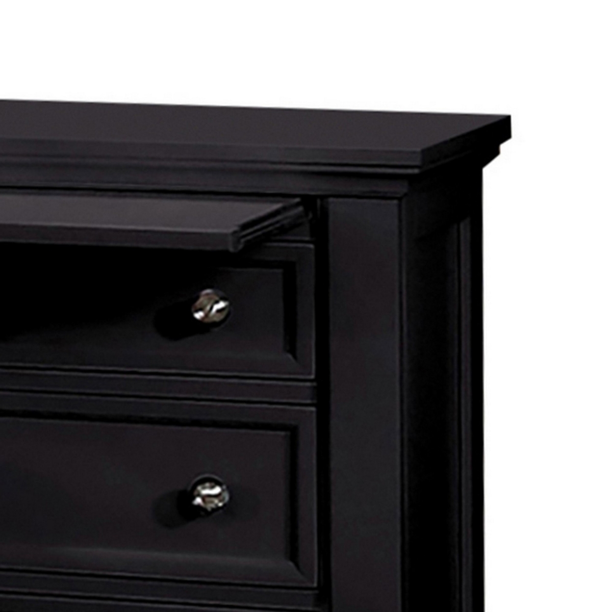 Lila 30 Inch Nightstand With Slide Out Tray, Felt Lined Top Drawer, Black- Saltoro Sherpi