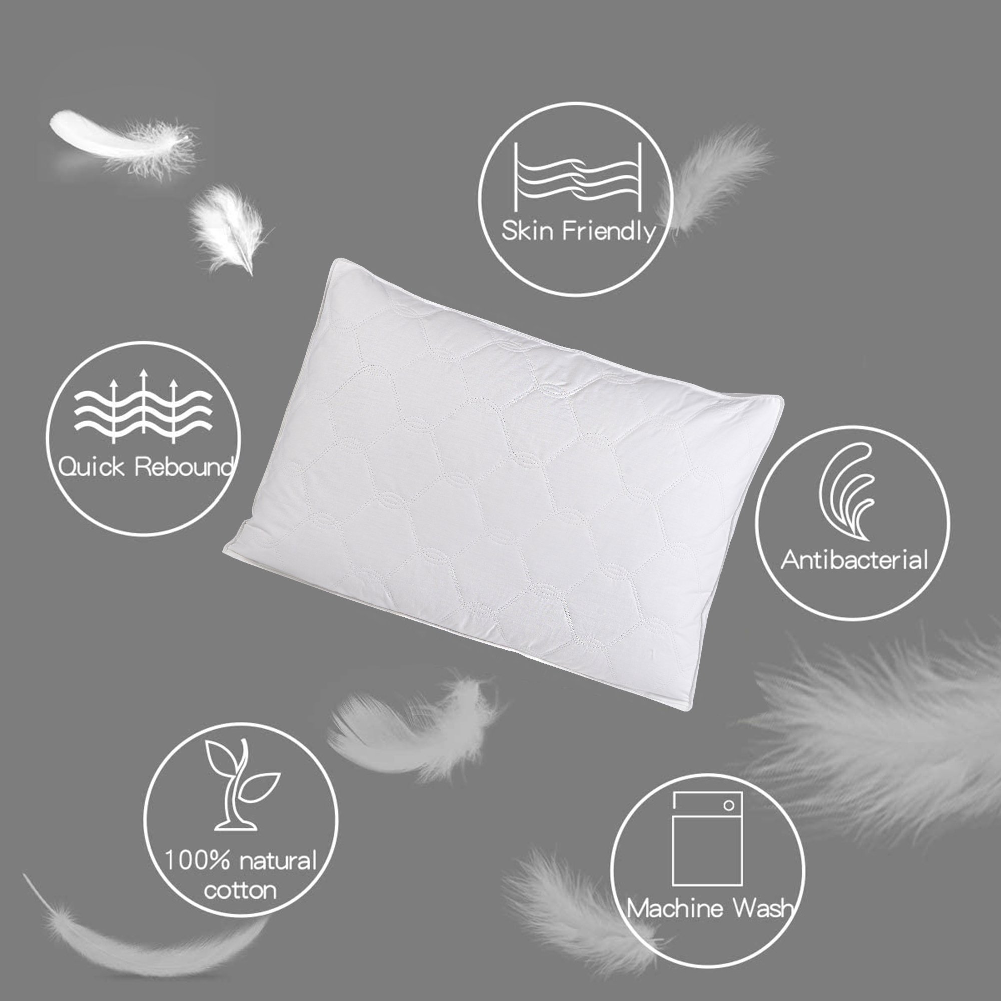 2 Pack Quilted Gusseted Feather And Down Pillow - KING, WHITE