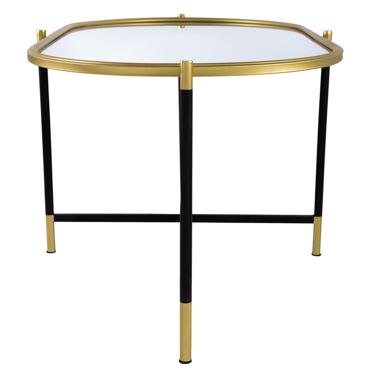 43 Inch Elongated Mirror Top Coffee Table, Iron Frame, Gold Finish, Black- Saltoro Sherpi