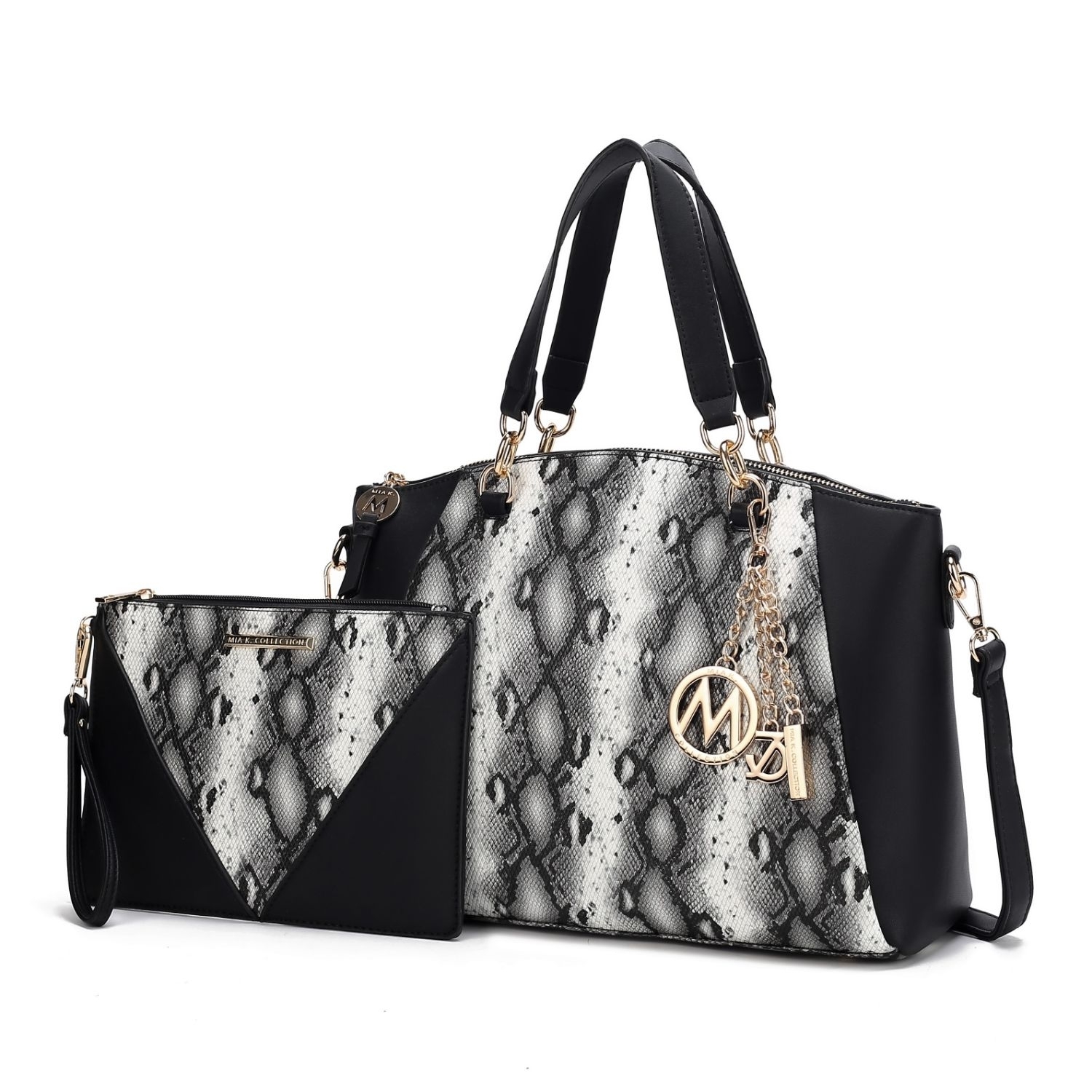 MKF Collection Addison Snake Embossed Vegan Leather Women's Tote Bag With Matching Wristlet By Mia K- 2 Pieces - Coffee