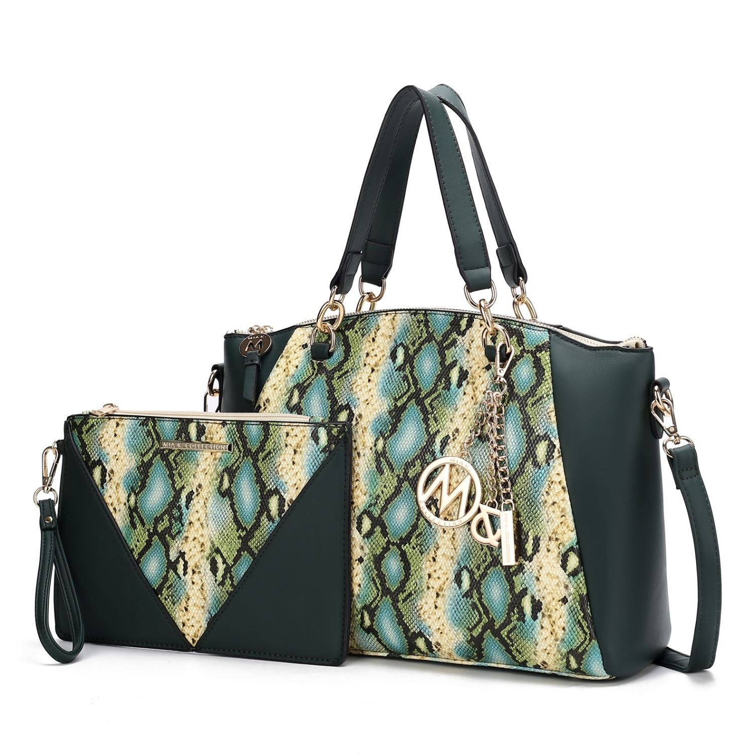 MKF Collection Addison Snake Embossed Vegan Leather Women's Tote Bag With Matching Wristlet By Mia K- 2 Pieces - Dark Green