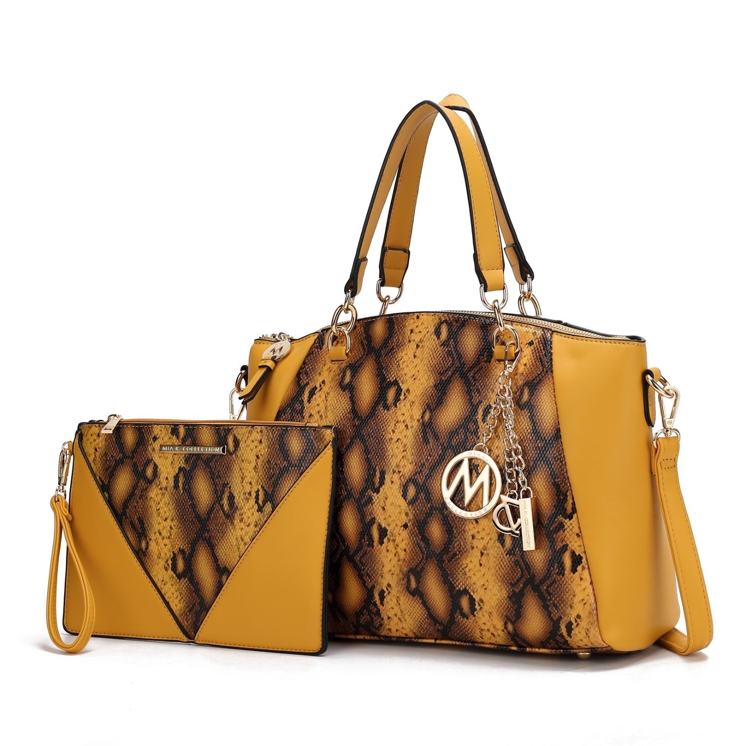 MKF Collection Addison Snake Embossed Vegan Leather Women's Tote Bag With Matching Wristlet By Mia K- 2 Pieces - Mustard