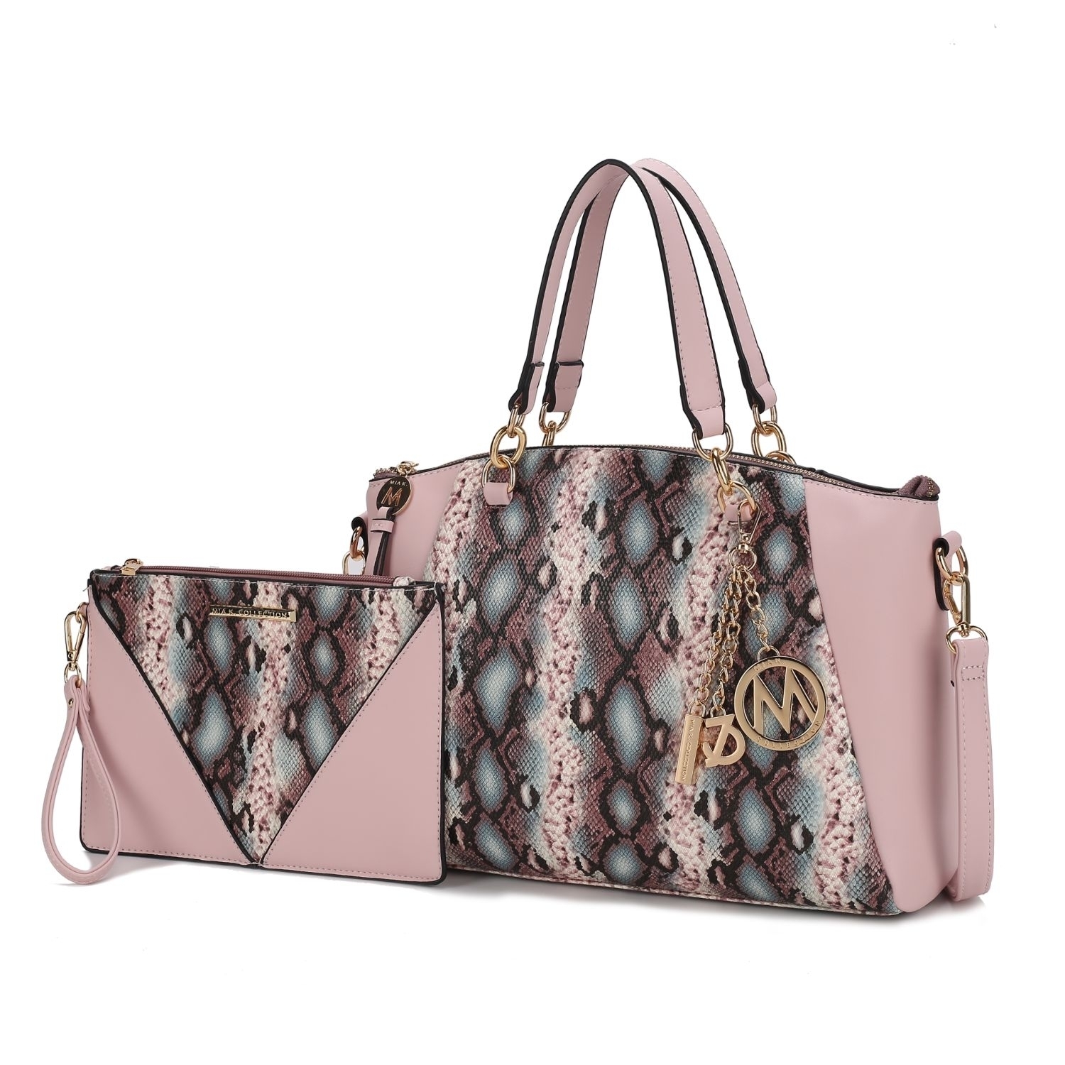 MKF Collection Addison Snake Embossed Vegan Leather Women's Tote Bag With Matching Wristlet By Mia K- 2 Pieces - Pink