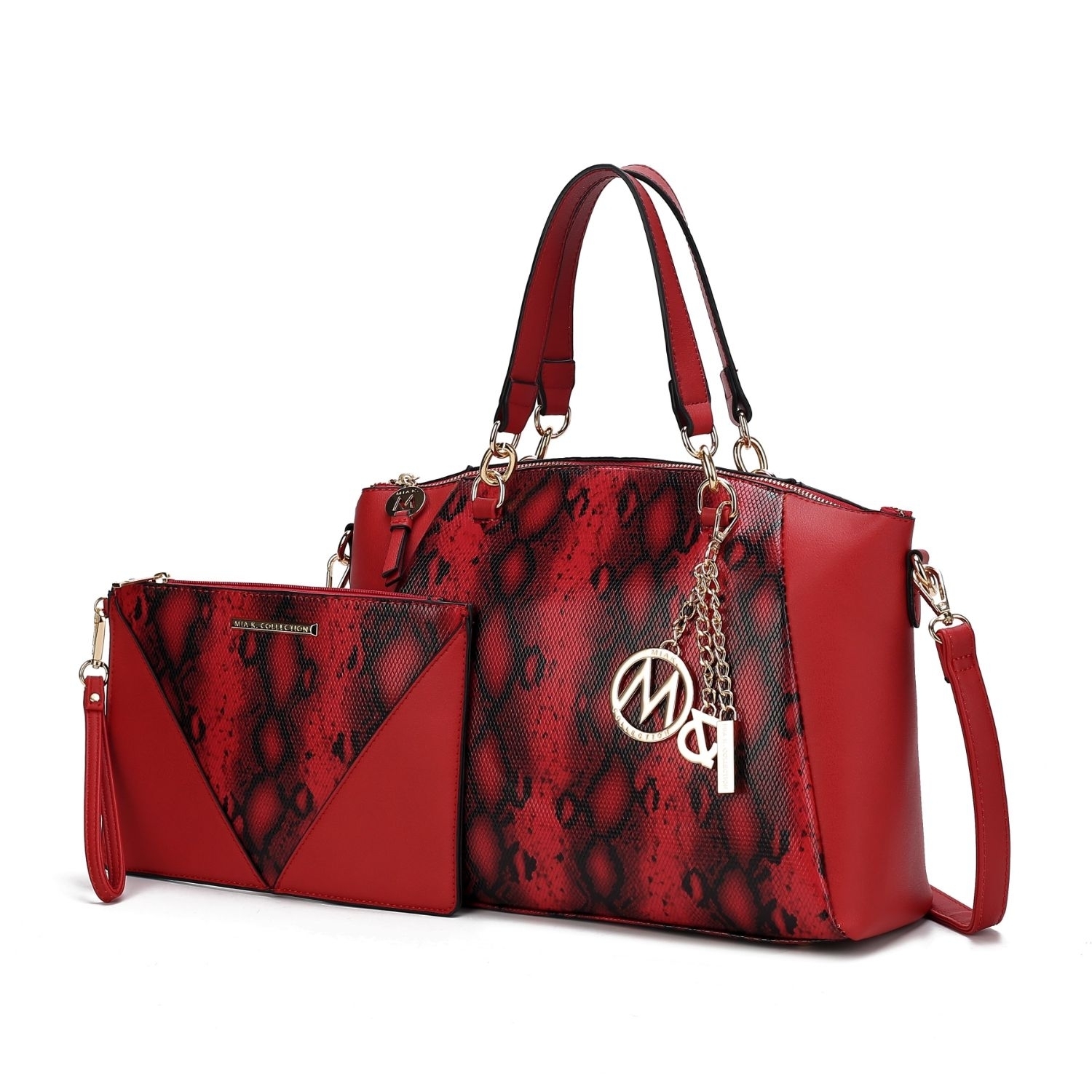 MKF Collection Addison Snake Embossed Vegan Leather Women's Tote Bag With Matching Wristlet By Mia K- 2 Pieces - Red