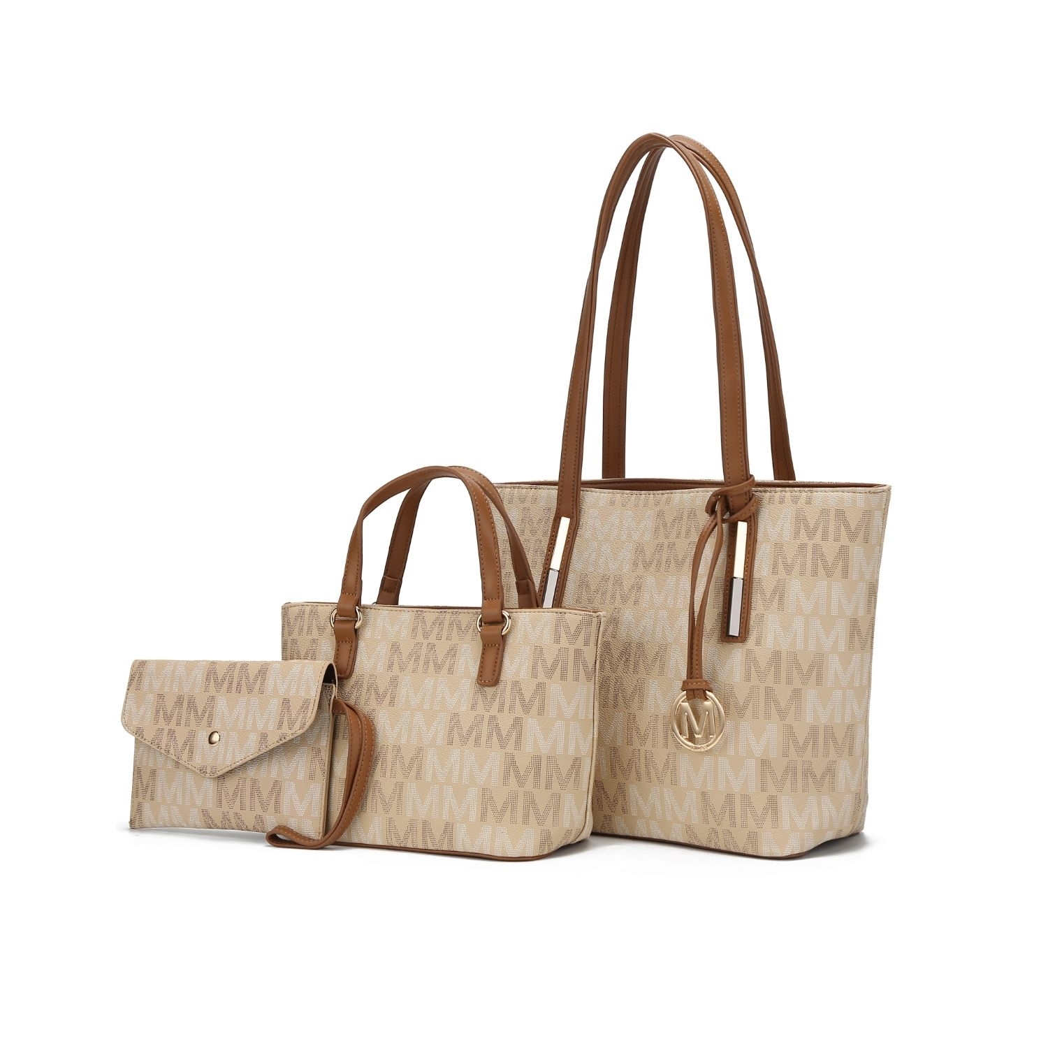 MKF Collection 3PC Aylet M Tote With Mini Handbag And Wristlet Pouch By Mia K. - Beige