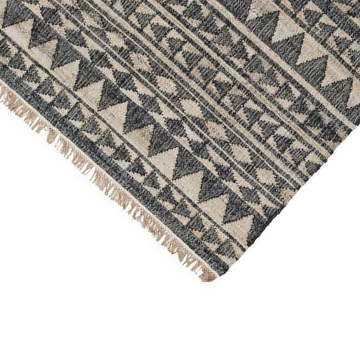 Moly 3 X 8 Tassel Area Rug, Tribal Triangle Pattern, Black Handwoven Jute - Saltoro Sherpi