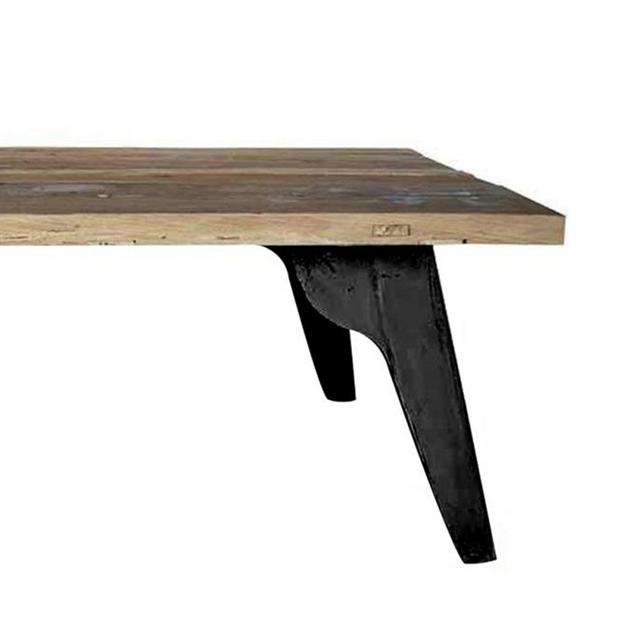 55 Inch Coffee Table, Smooth Wood Surface, Rubbed Edges, Flared Black Legs- Saltoro Sherpi