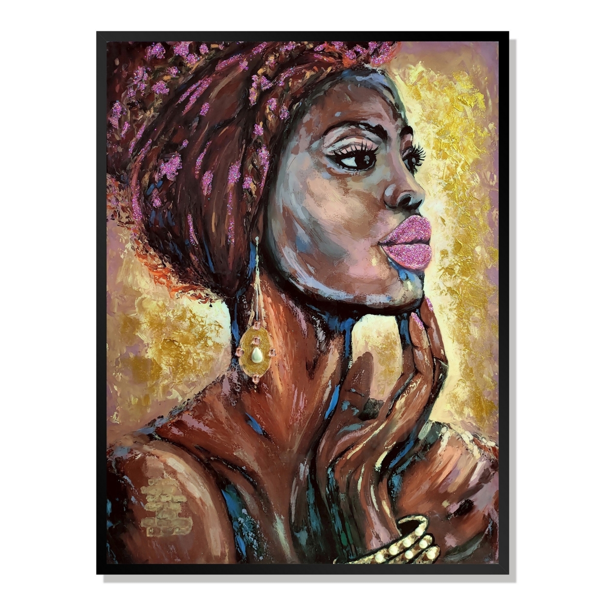 Rin 30 X 39 Hand Painted African Woman, Resin Coated, Rich Browns, Yellows- Saltoro Sherpi