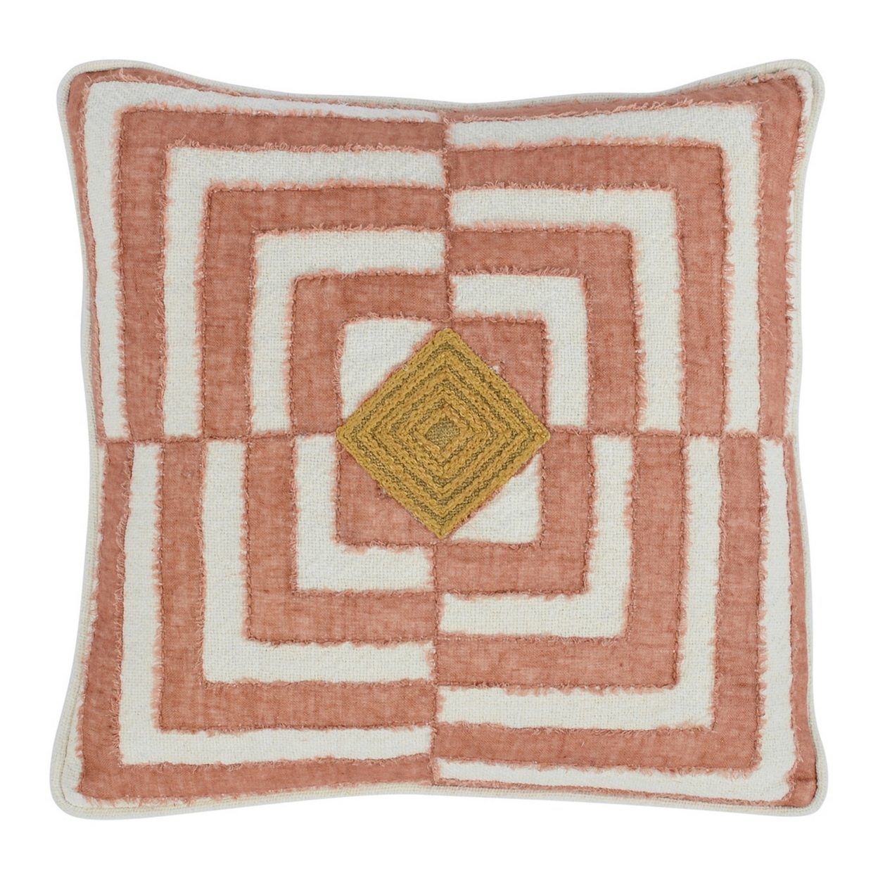 22 X 22 Accent Throw Pillow, Handmade Geometric Pattern, Pink, Off White- Saltoro Sherpi