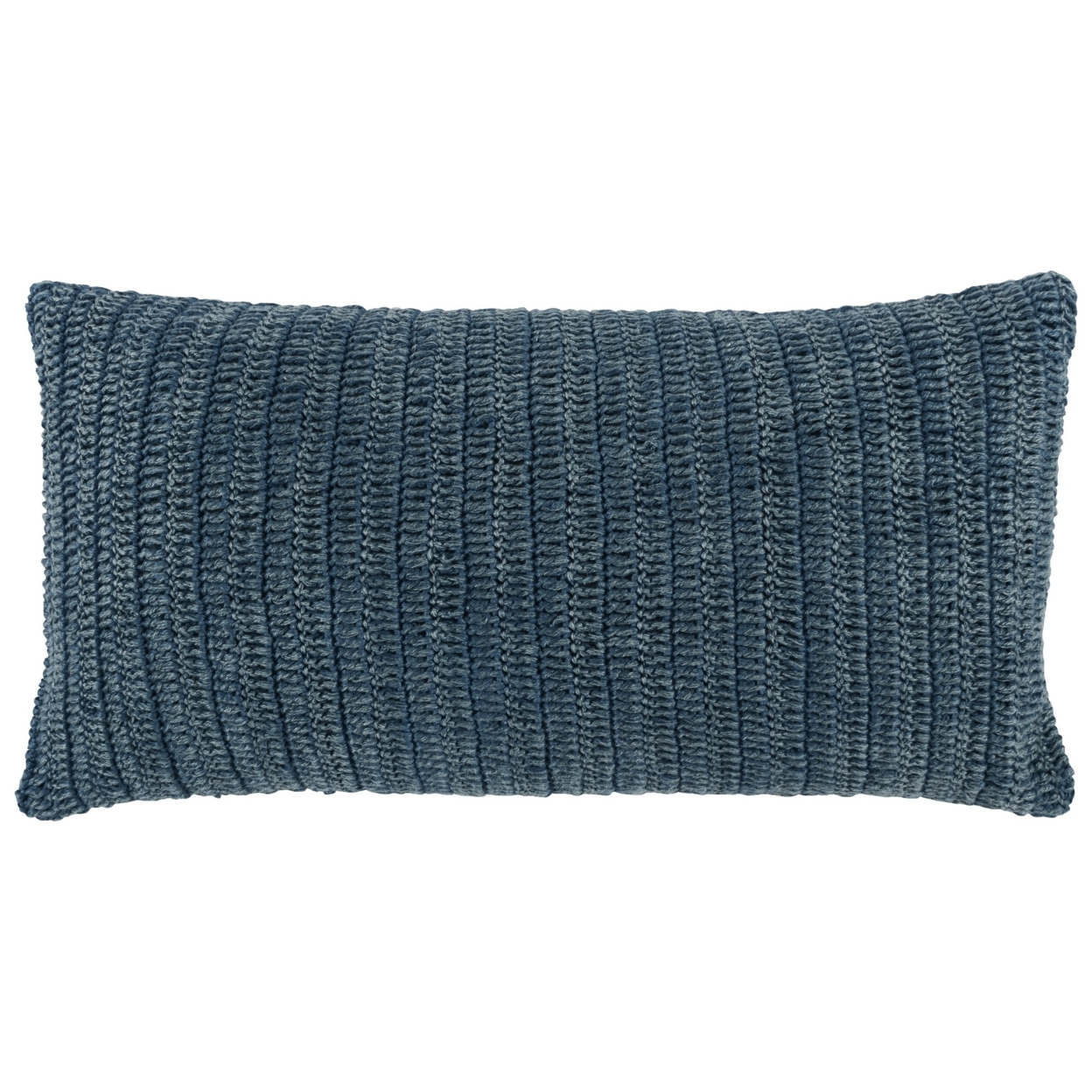 Rosie 14 X 26 Lumbar Accent Throw Pillow, Hand Knitted Designs, Blue Linen- Saltoro Sherpi