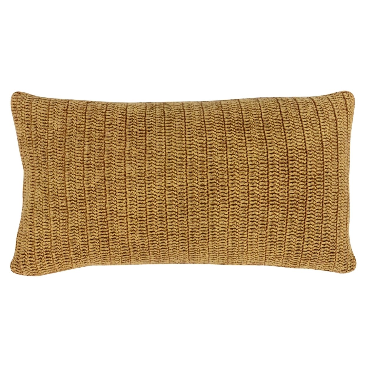 Rosie 14 X 26 Lumbar Accent Throw Pillow, Hand Knitted Designs, Brown Linen- Saltoro Sherpi