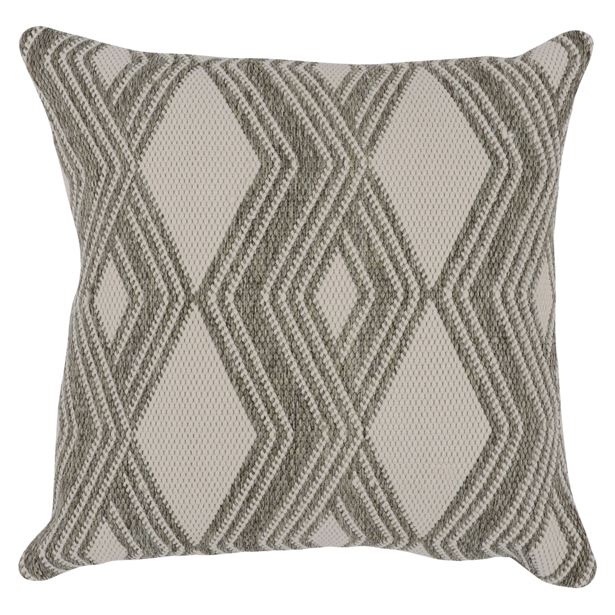 Jai 22 X 22 Outdoor Accent Throw Pillow, Handwoven Geometric Design, Gray- Saltoro Sherpi